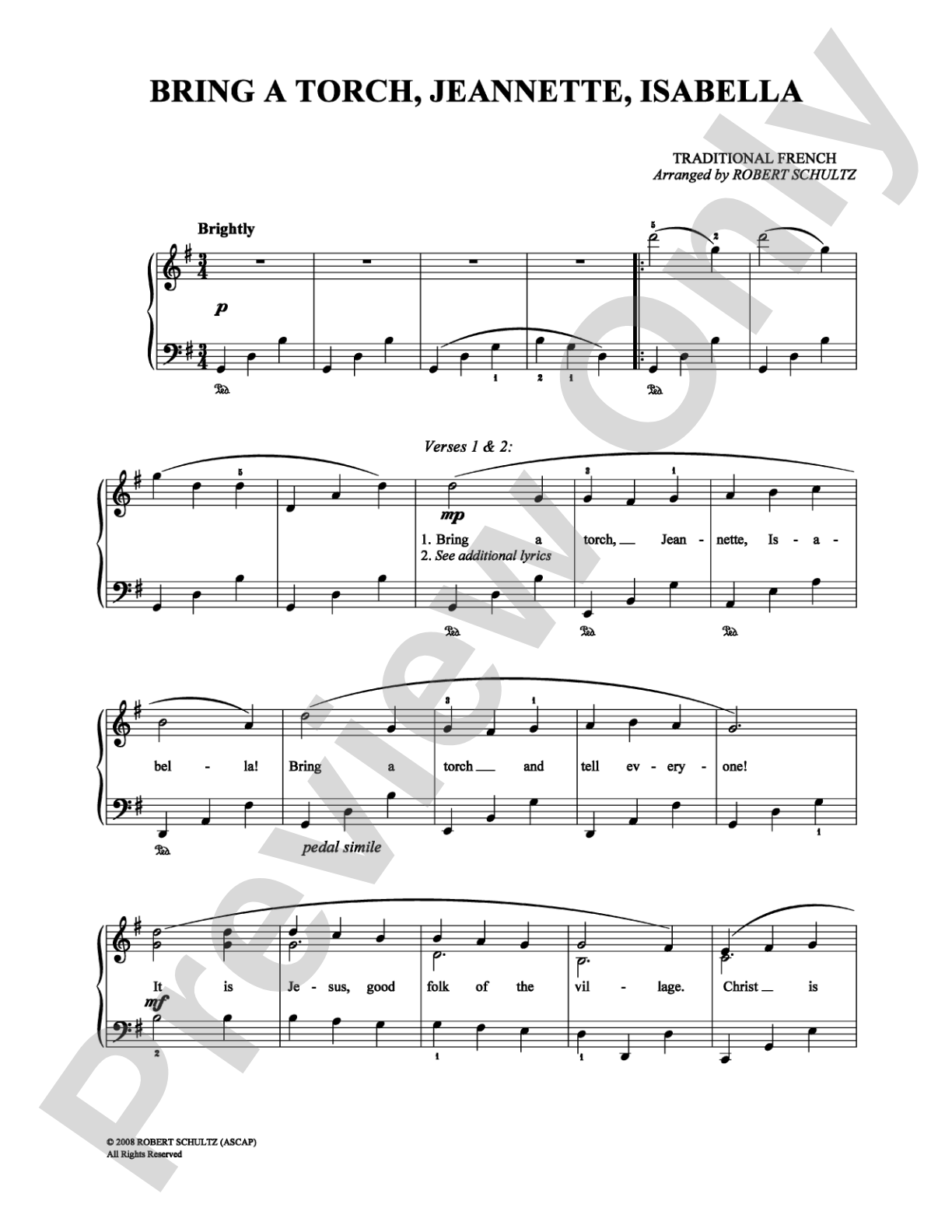 Bring a Torch, Jeannette, Isabella: Piano/Vocal/Chords Digital Sheet Music