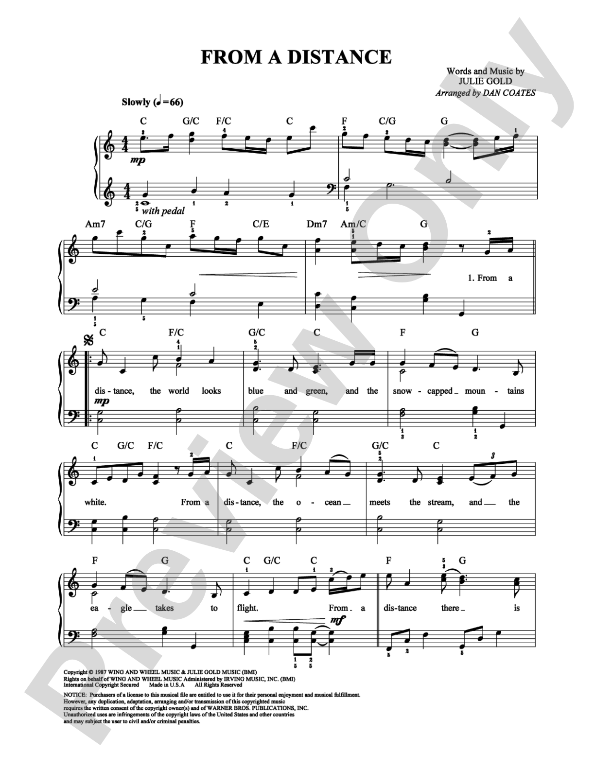From a Distance: Easy Piano Digital Sheet Music