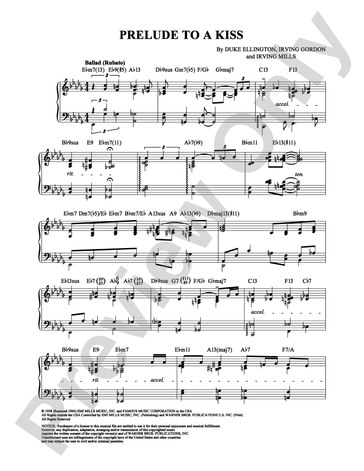 Prelude to a Kiss: Piano Digital Sheet Music