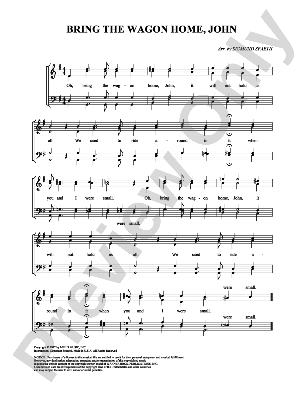 Bring the Wagon Home, John: Vocal Group Digital Sheet Music