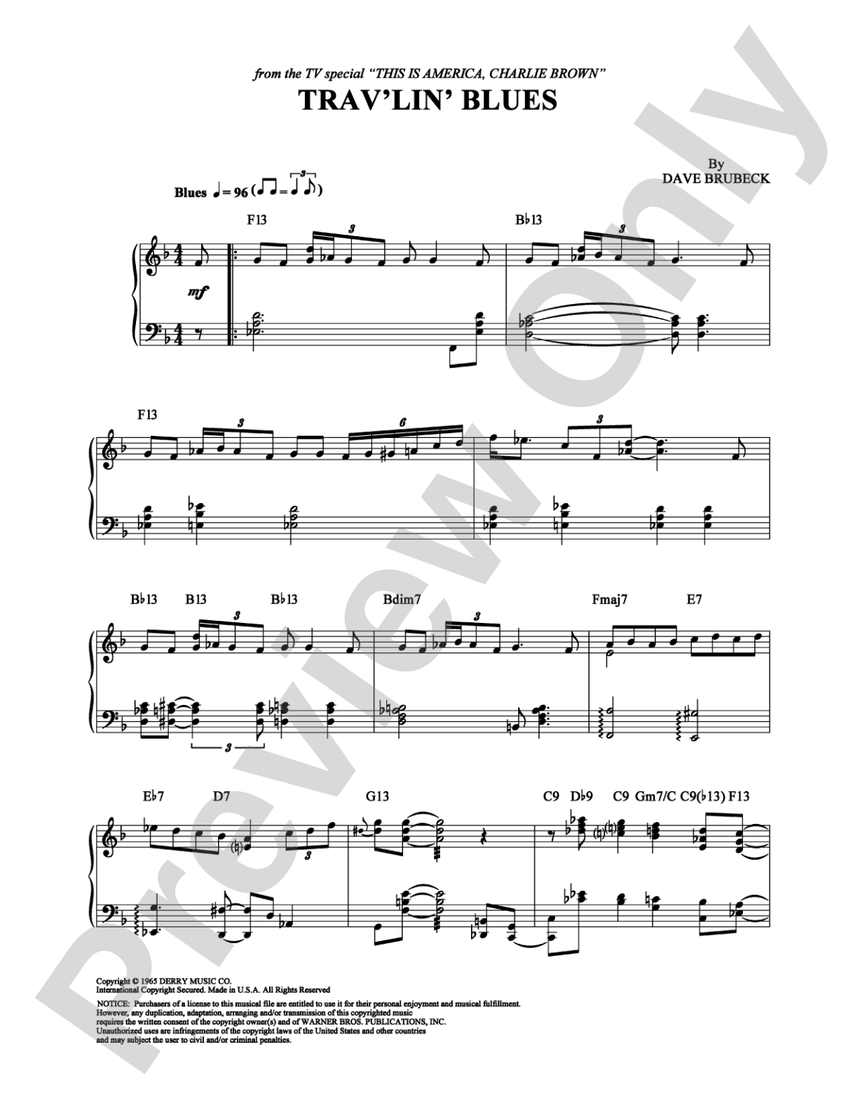 Trav'lin' Blues: Piano Digital Sheet Music