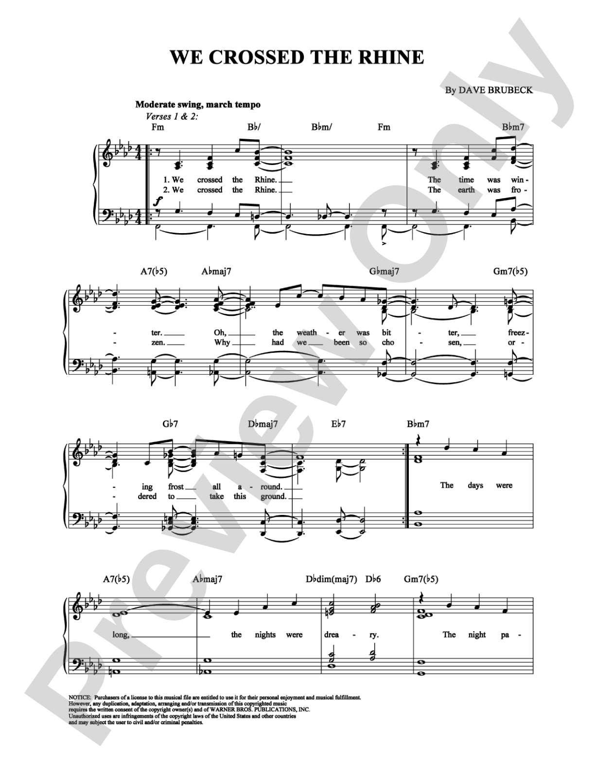 We Crossed the Rhine: Piano/Vocal/Chords Digital Sheet Music