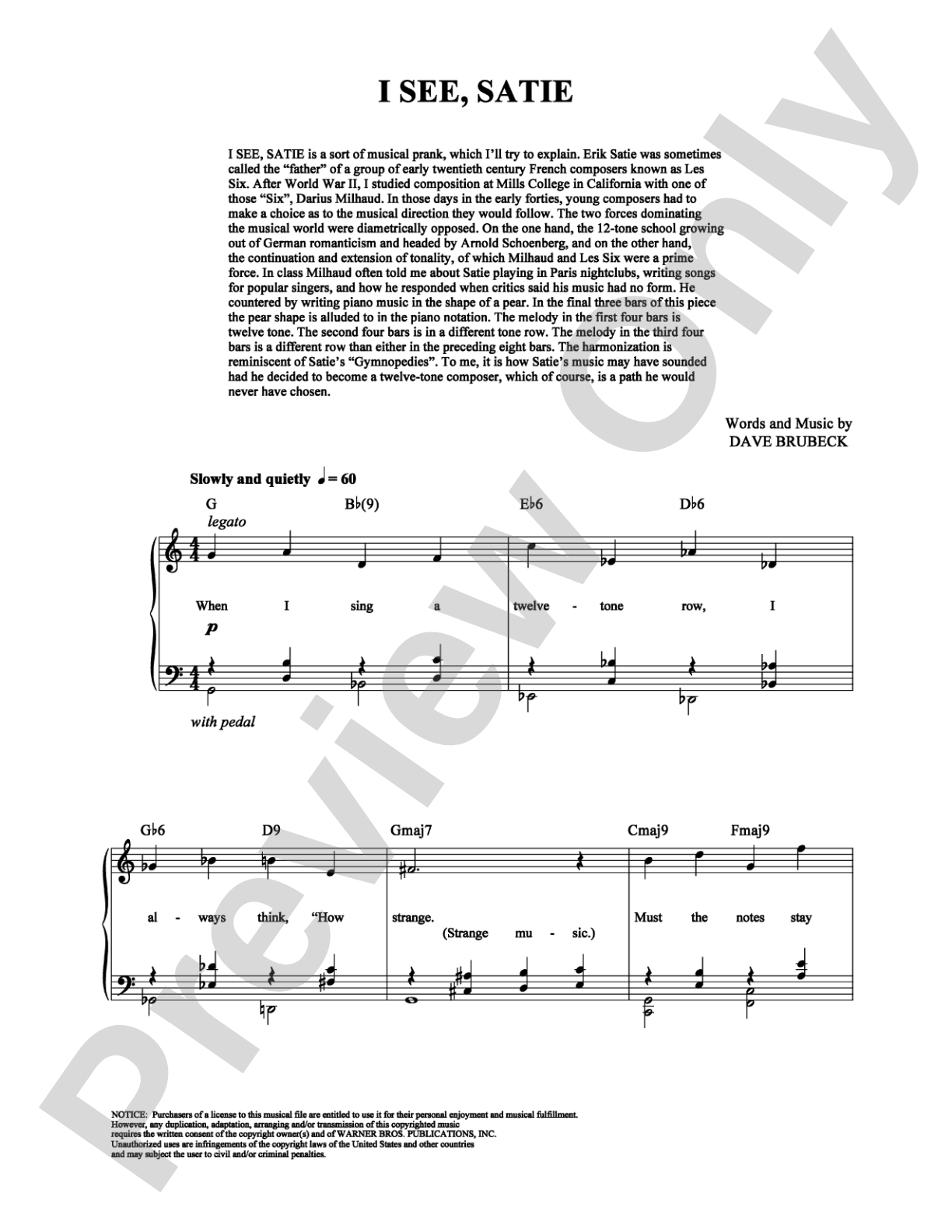 I See, Satie: Piano/Vocal/Chords Digital Sheet Music