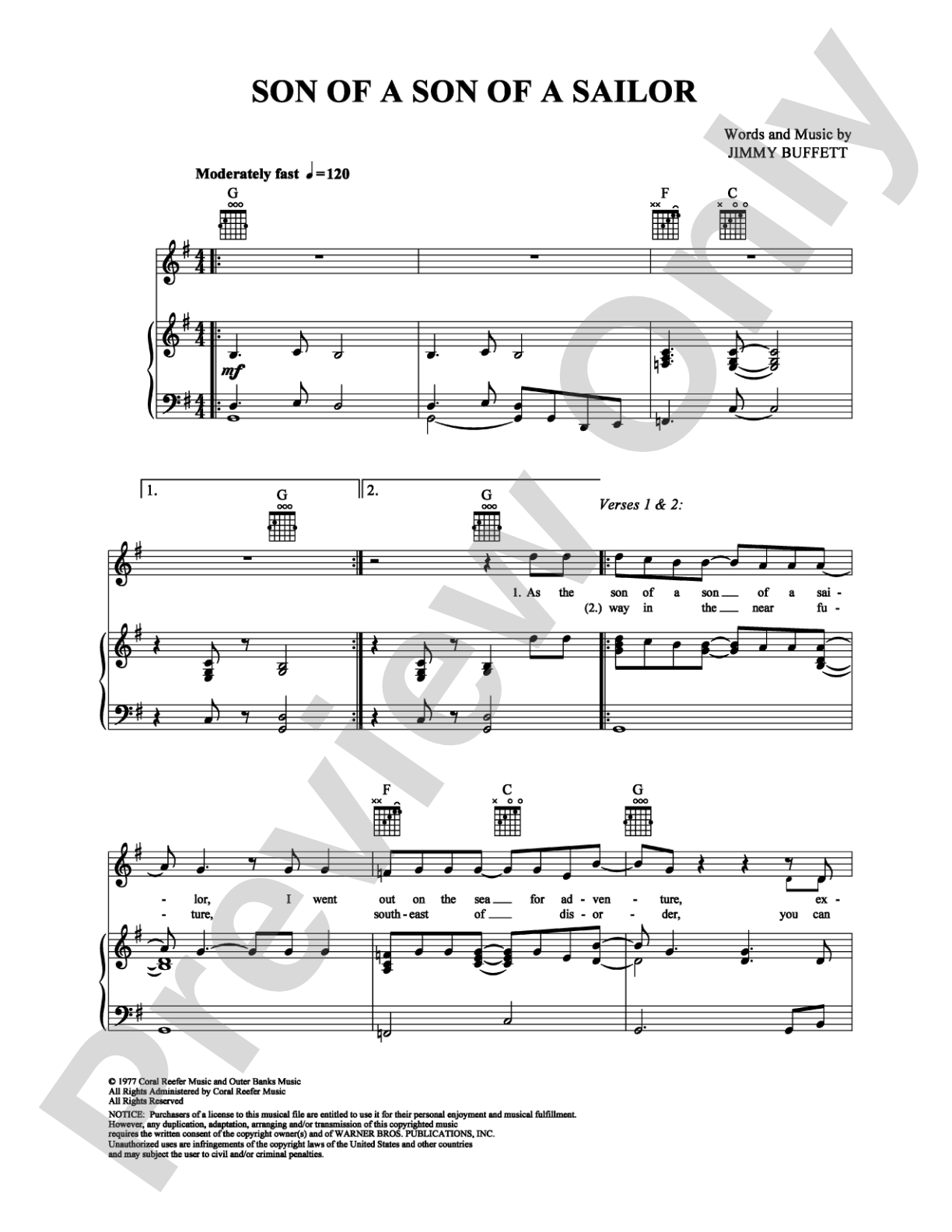 Son of a Son of a Sailor: Piano/Vocal/Chords Digital Sheet Music