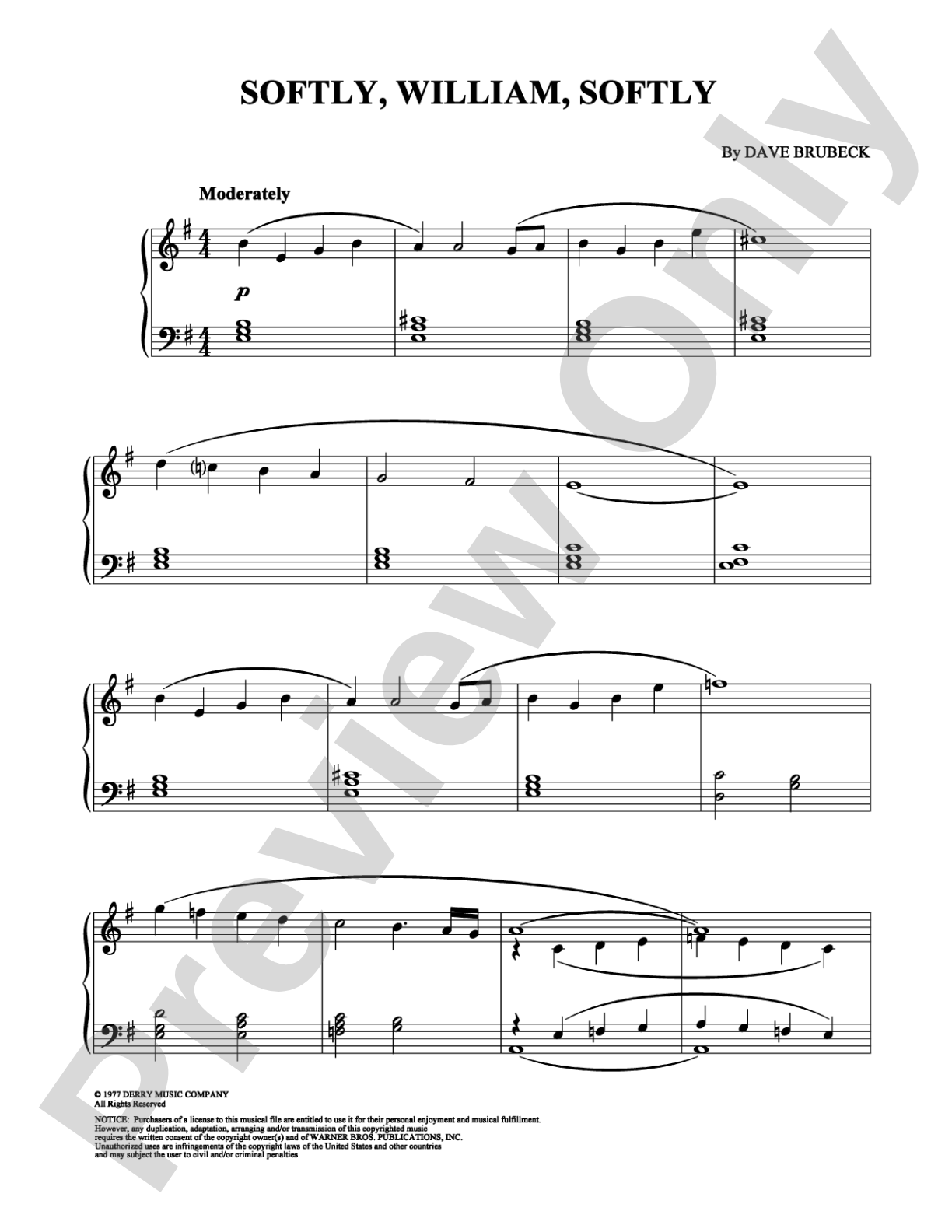 Softly, William, Softly: Piano Digital Sheet Music