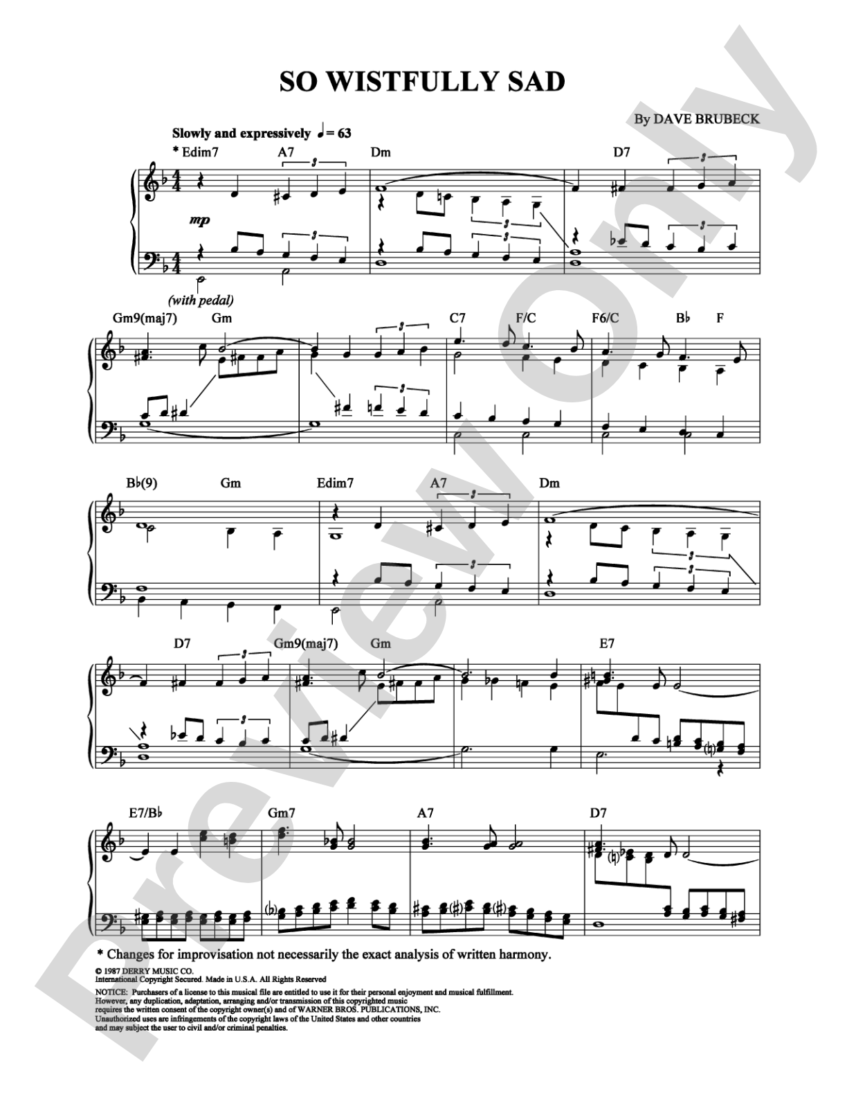 So Wistfully Sad: Piano Digital Sheet Music