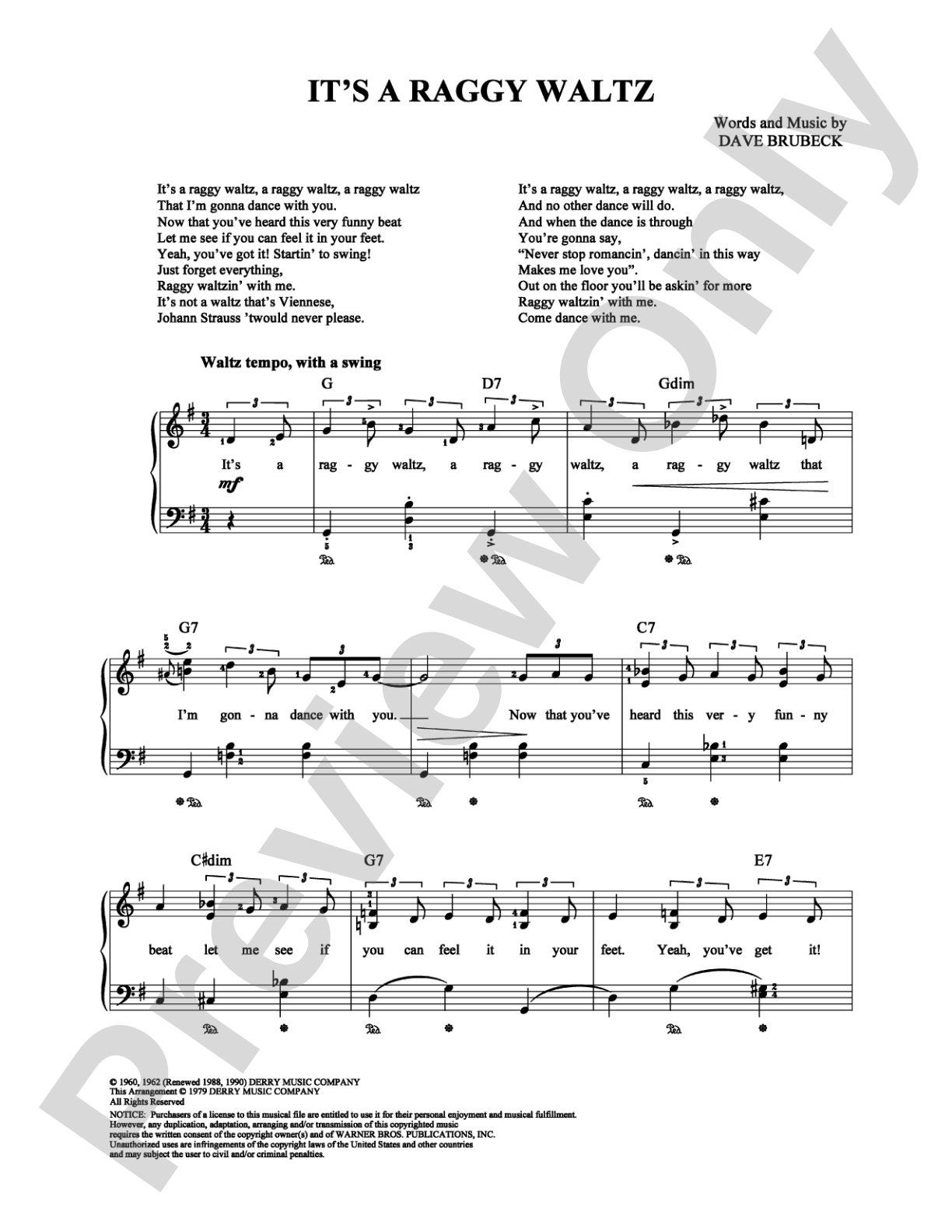 It's a Raggy Waltz: Piano/Vocal/Chords Digital Sheet Music
