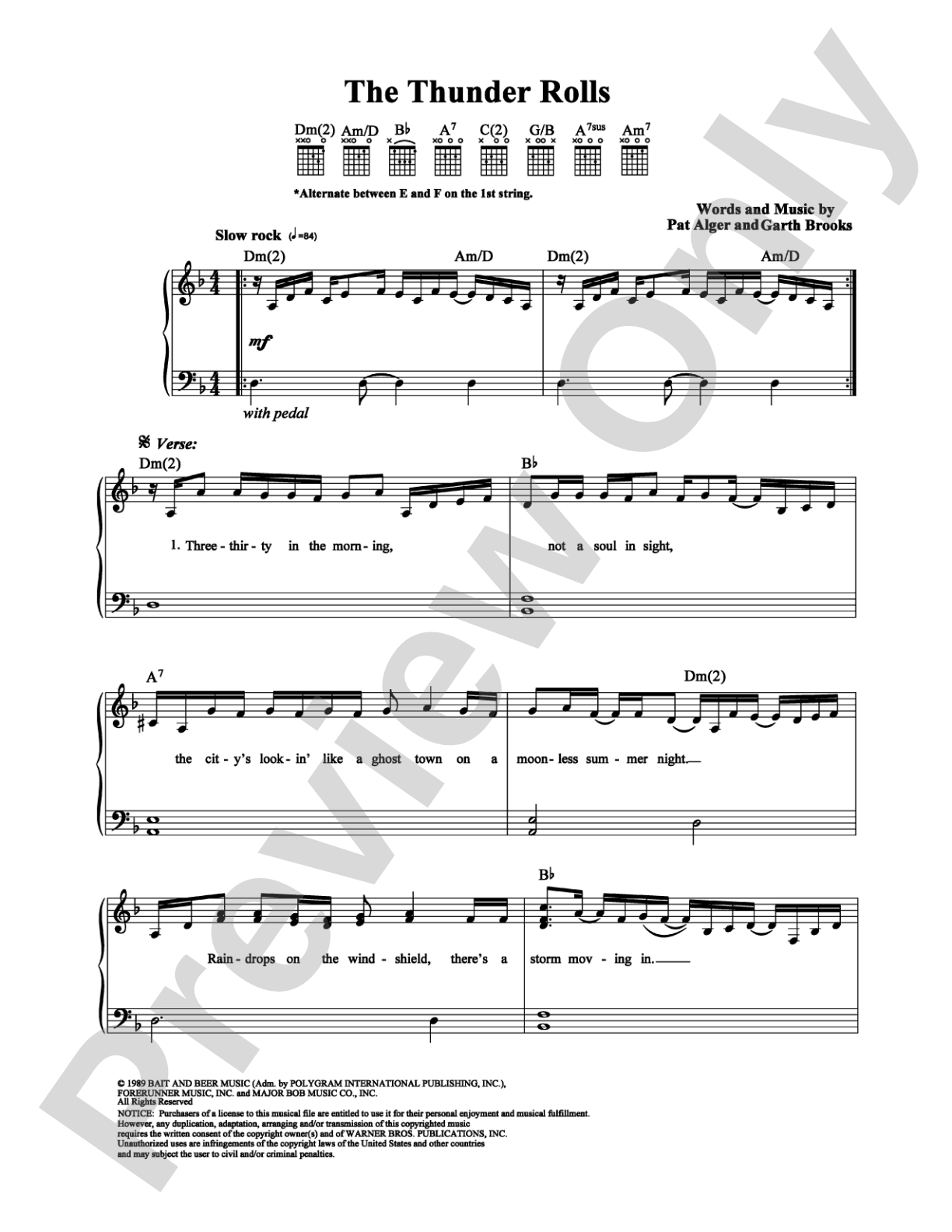 The Thunder Rolls: Piano/Vocal/Chords Digital Sheet Music