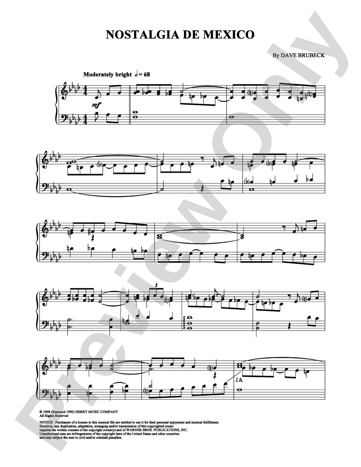 Nostalgia de Mexico: Piano Digital Sheet Music