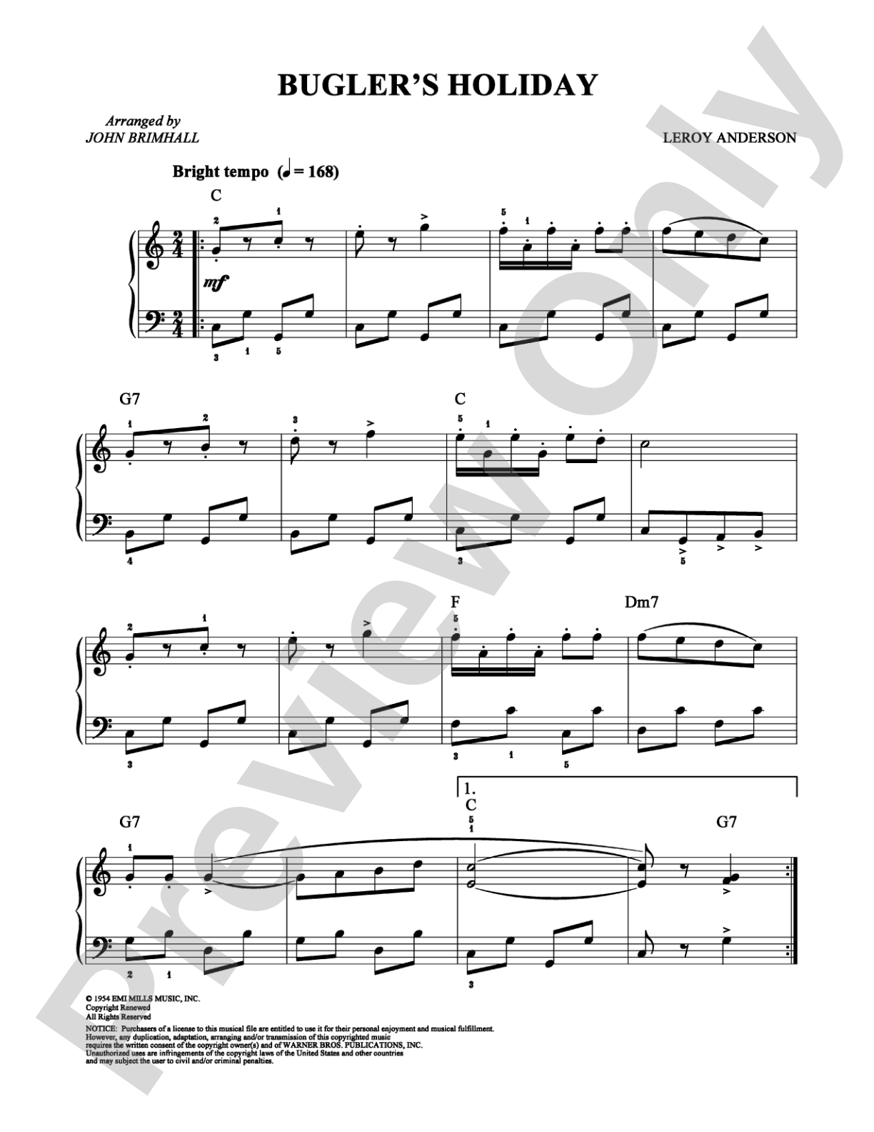 Bugler's Holiday: Easy Piano Digital Sheet Music