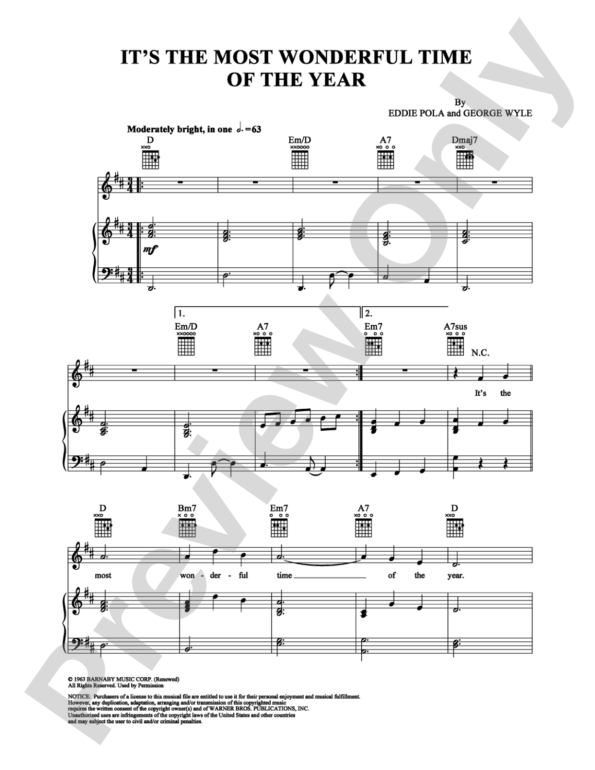 It's the Most Wonderful Time of the Year: Piano/Vocal/Chords Digital Sheet Music