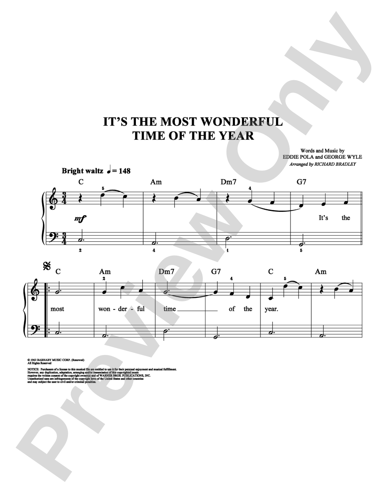 It's the Most Wonderful Time of the Year: Easy Piano Digital Sheet Music