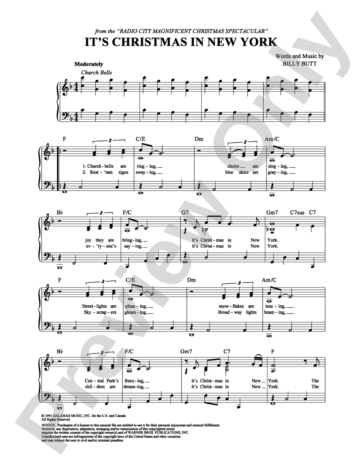 It's Christmas in New York: Piano/Vocal/Chords Digital Sheet Music