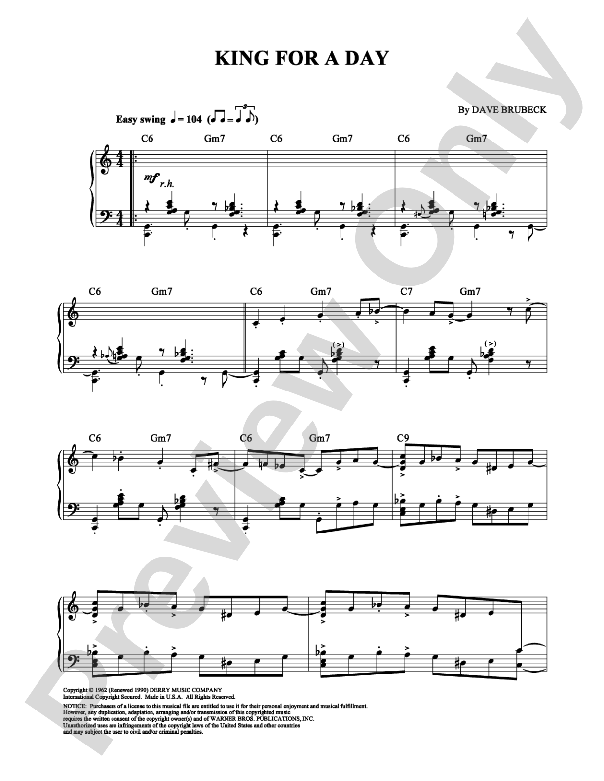 King for a Day: Piano Digital Sheet Music