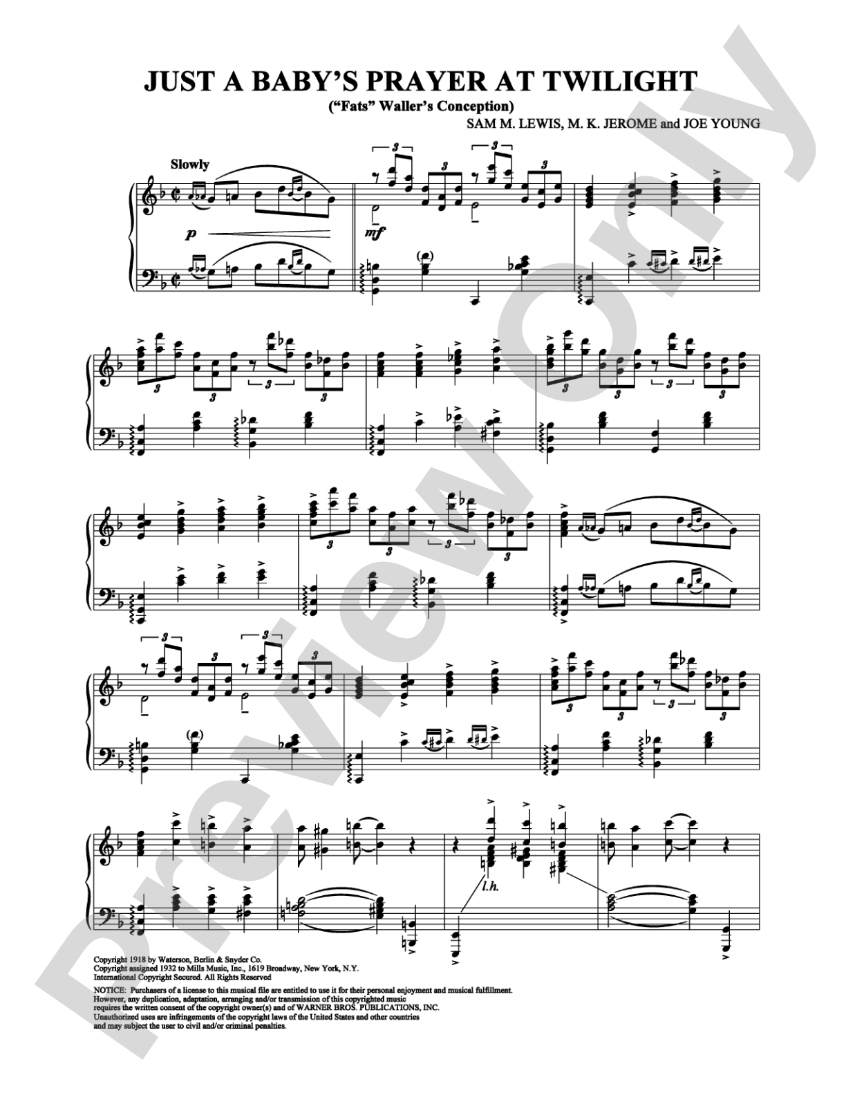 Just a Baby's Prayer at Twilight (''Fats'' Waller's Conception): Piano Digital Sheet Music