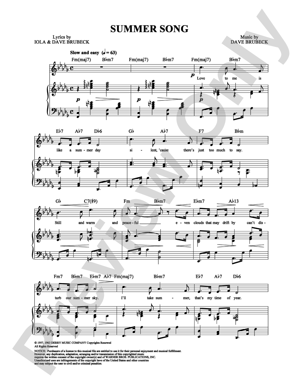 Summer Song: Piano/Vocal/Chords Digital Sheet Music