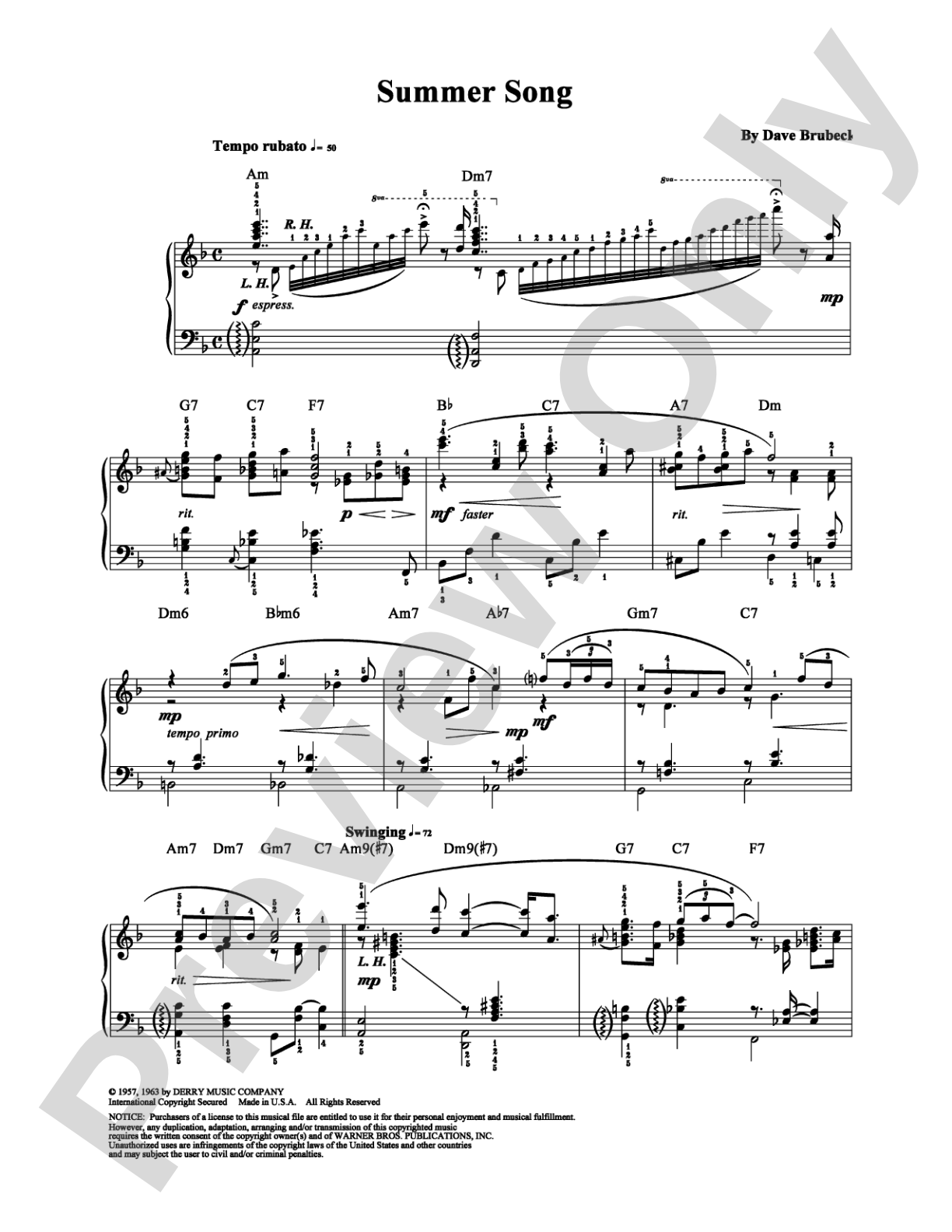 Summer Song: Piano Digital Sheet Music