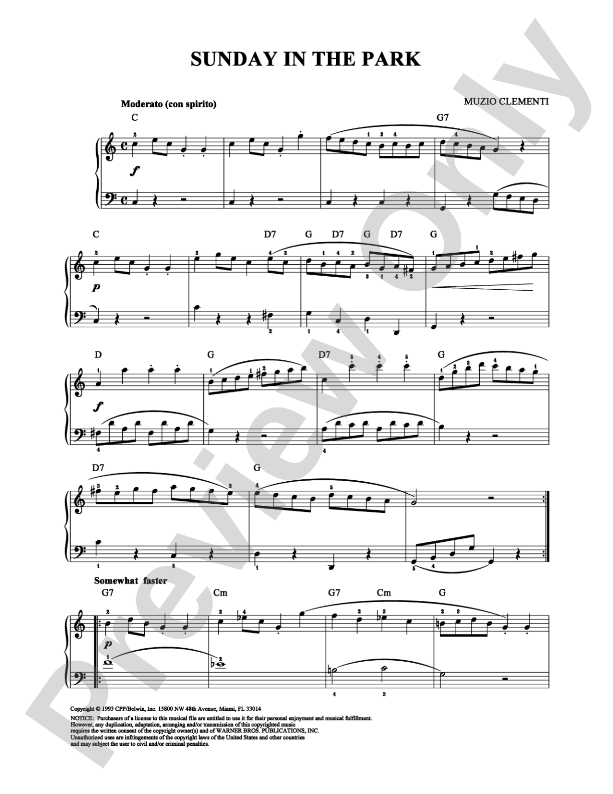 Sunday in the Park: Piano Digital Sheet Music