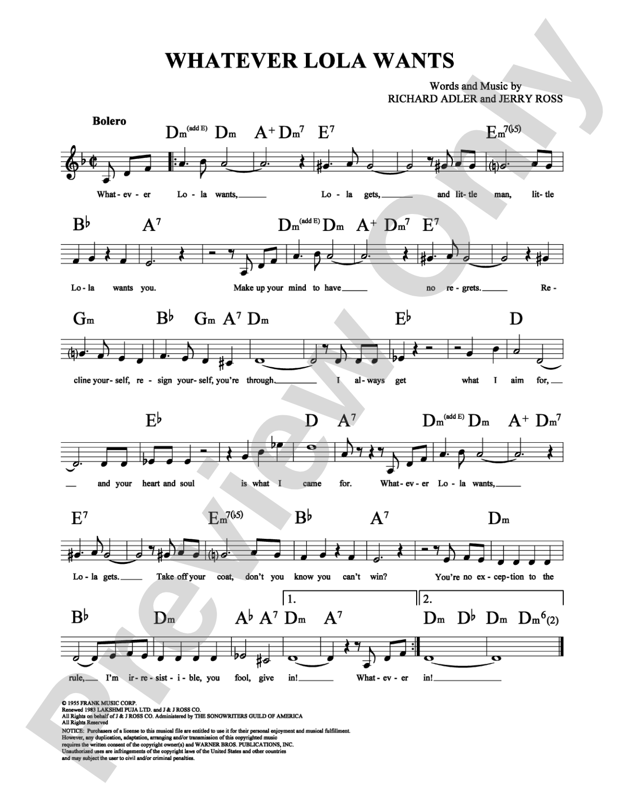 Whatever Lola Wants: Lead Sheet Digital Sheet Music