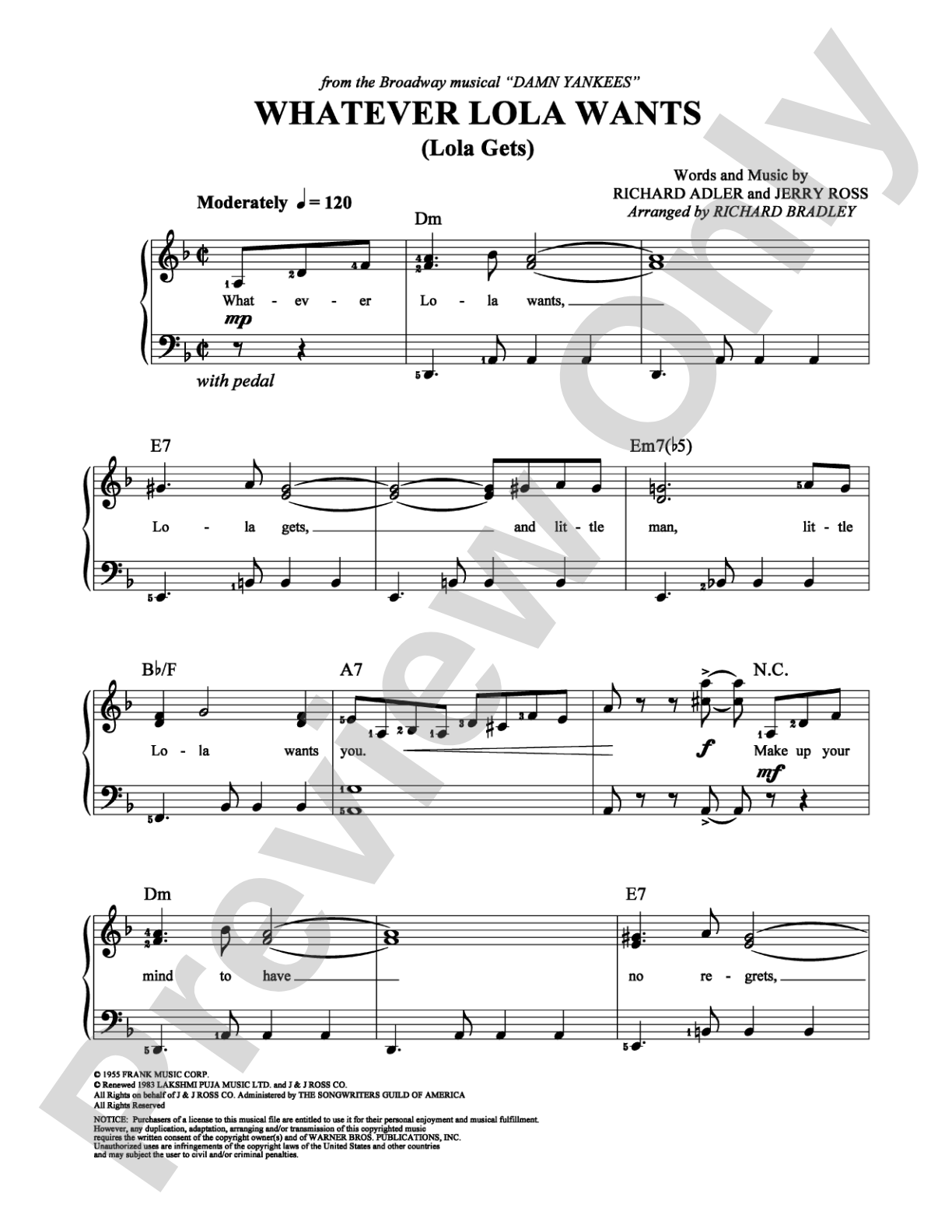 Whatever Lola Wants (Lola Gets): Easy Piano Digital Sheet Music