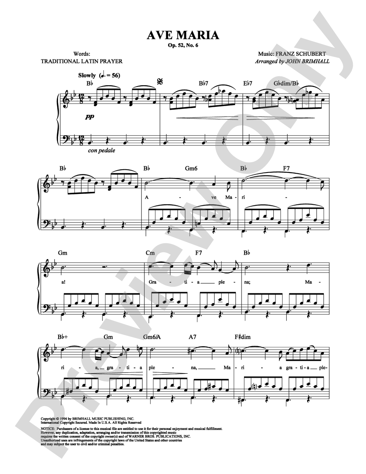 Ave Maria: Piano/Vocal/Chords Digital Sheet Music