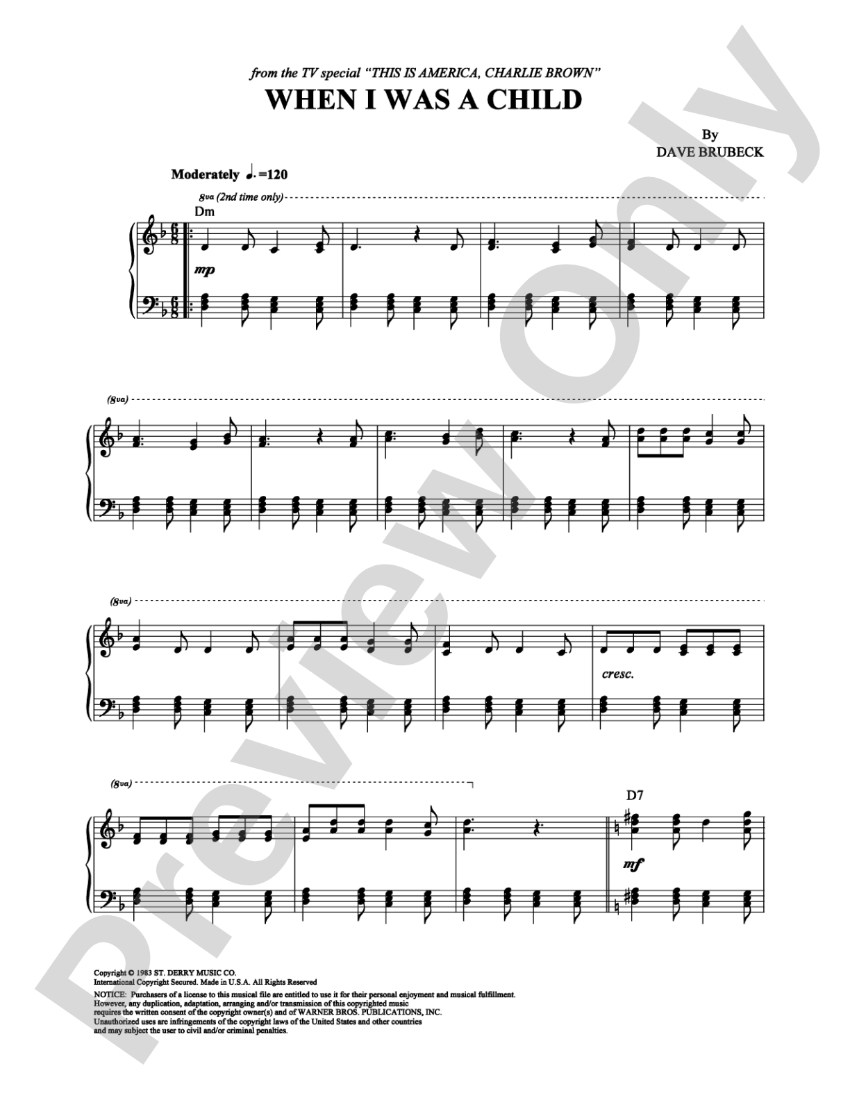 When I Was a Child: Piano Digital Sheet Music