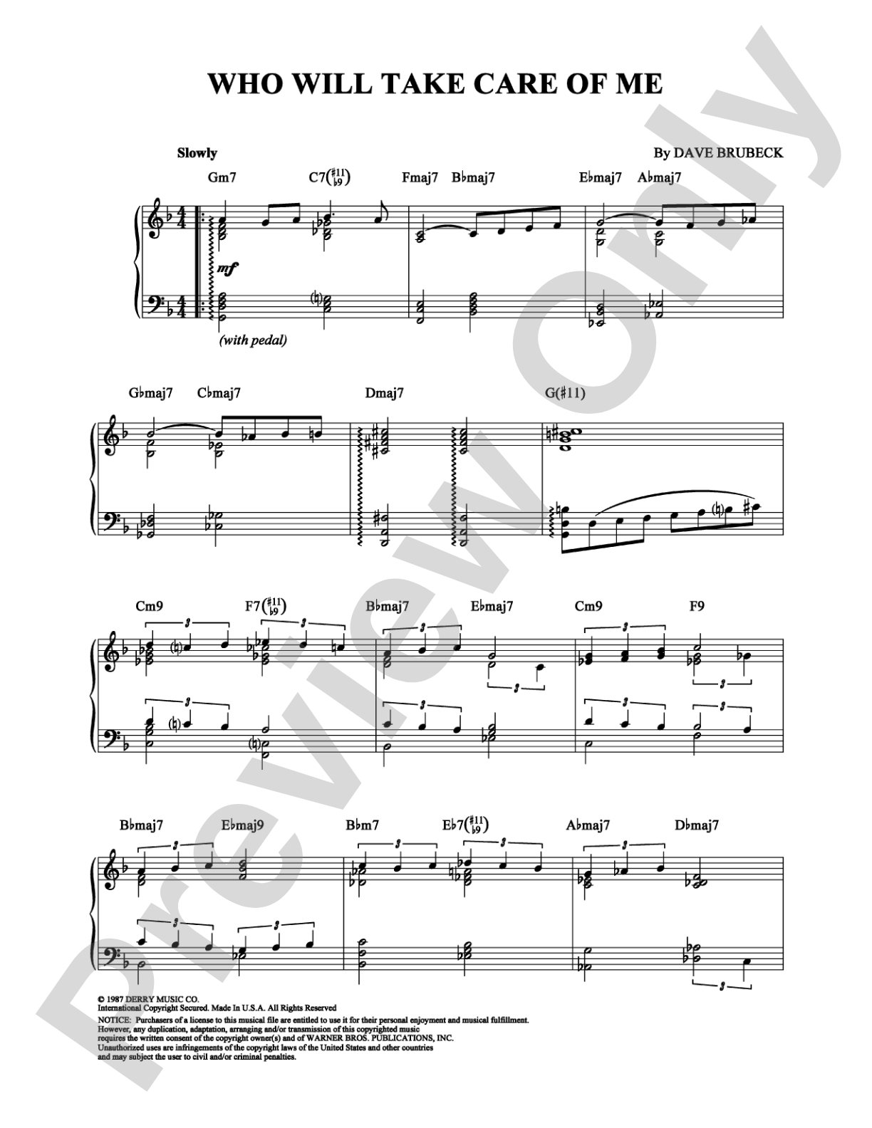 Who Will Take Care Of Me: Piano Digital Sheet Music
