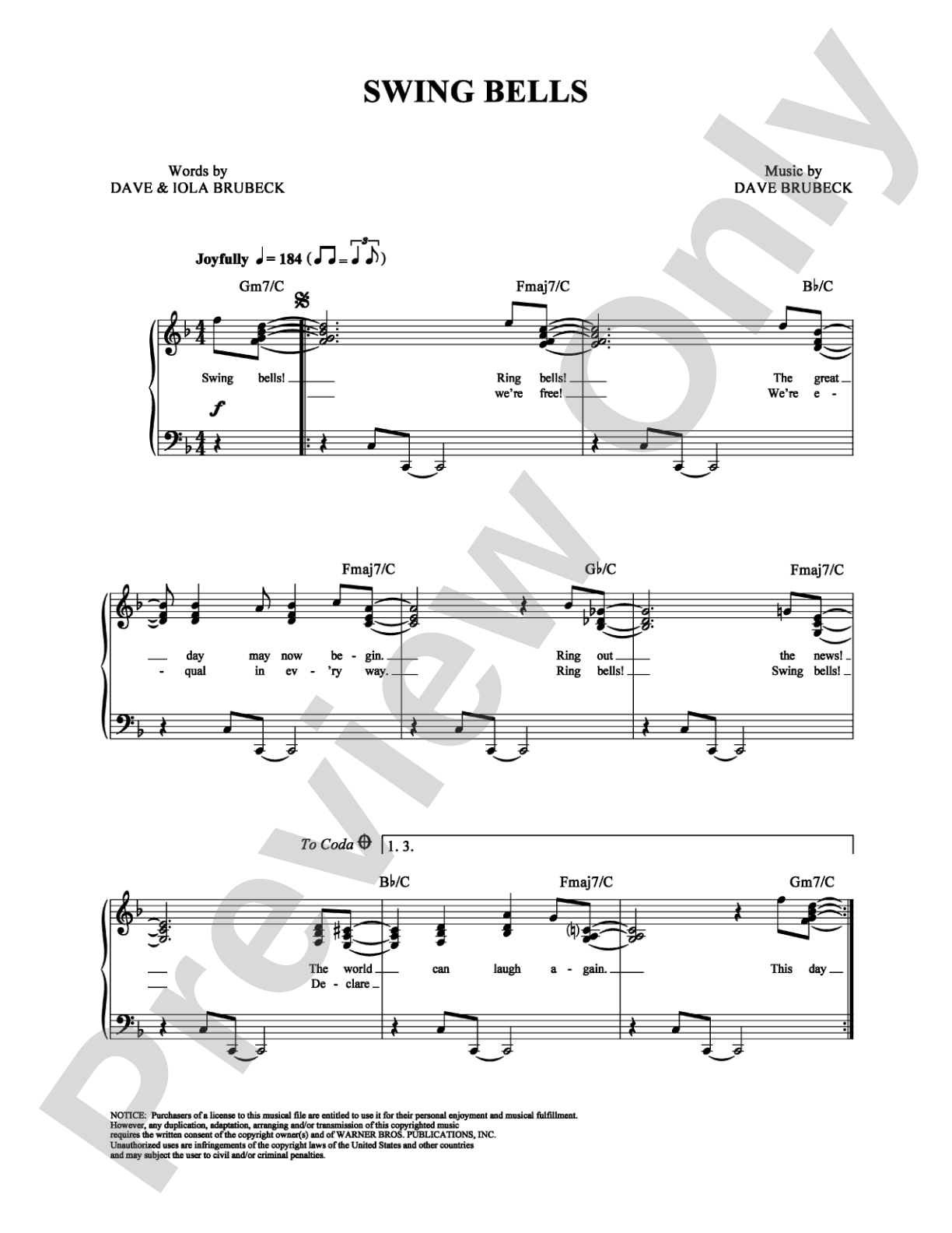 Swing Bells: Piano/Vocal/Chords Digital Sheet Music