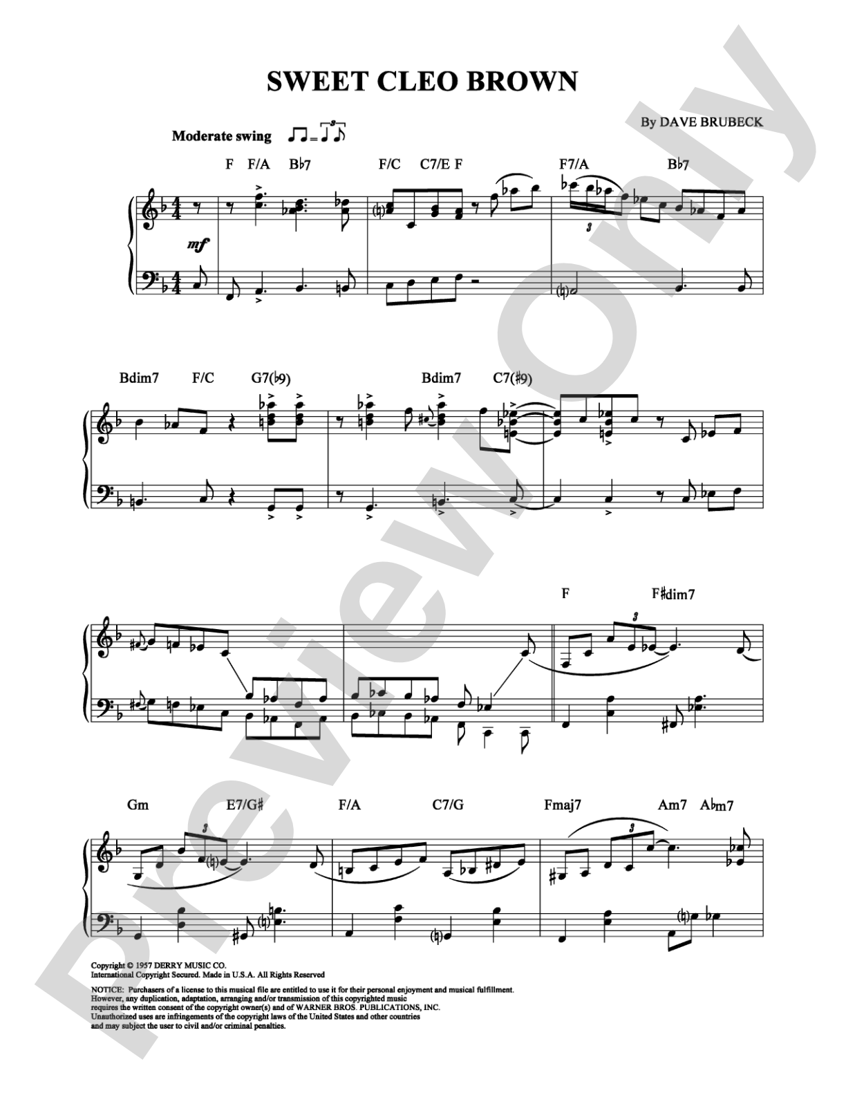 Sweet Cleo Brown: Piano Digital Sheet Music