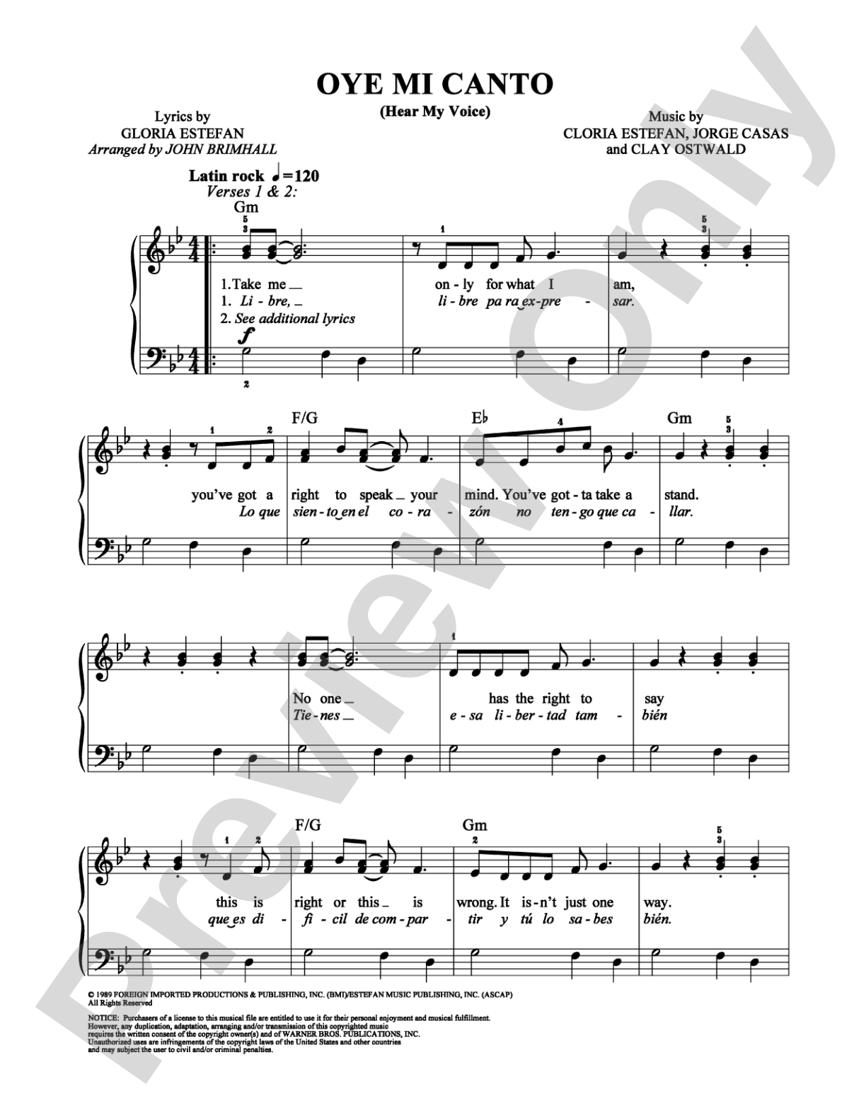 Oye Mi Canto (Hear My Voice): Easy Piano Digital Sheet Music