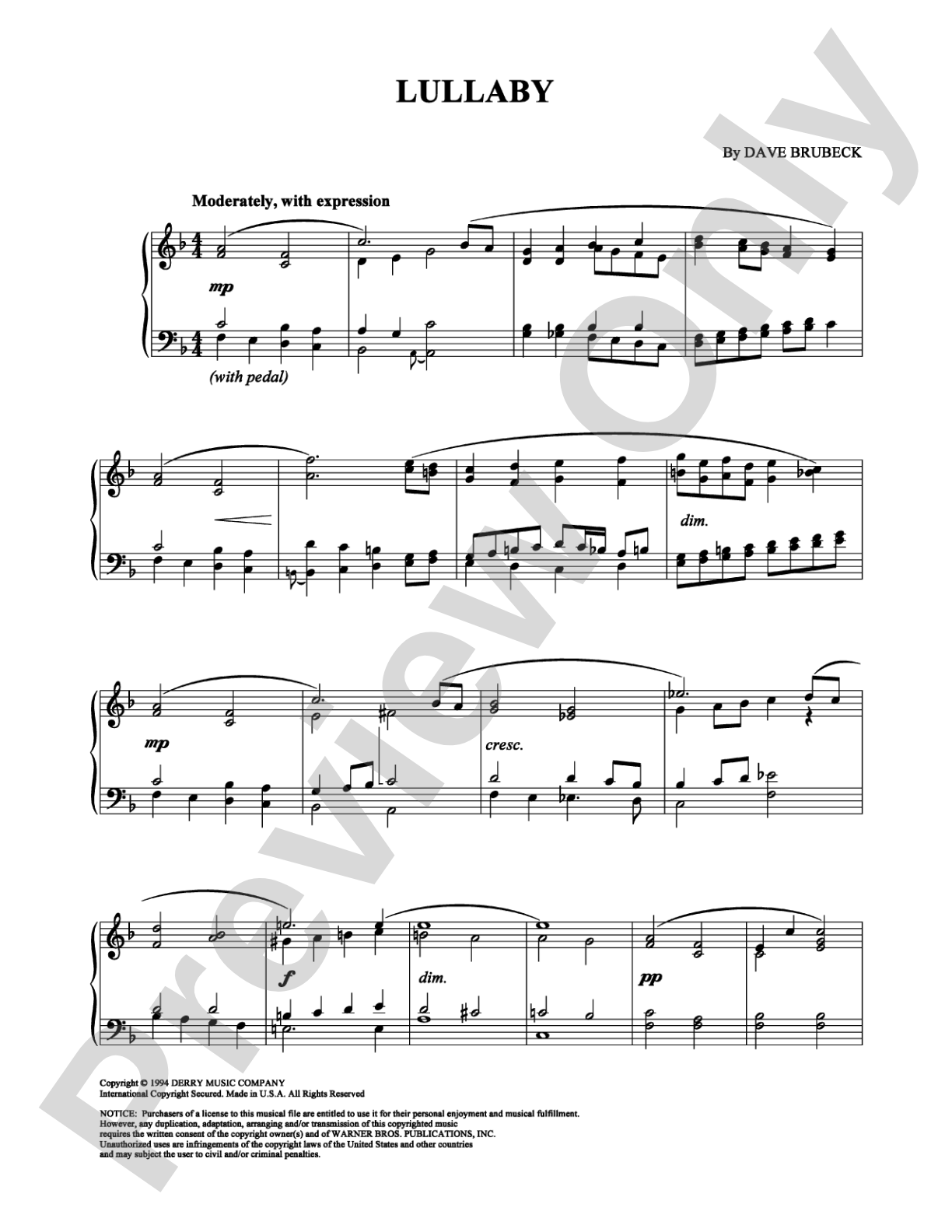 Lullaby: Piano Digital Sheet Music