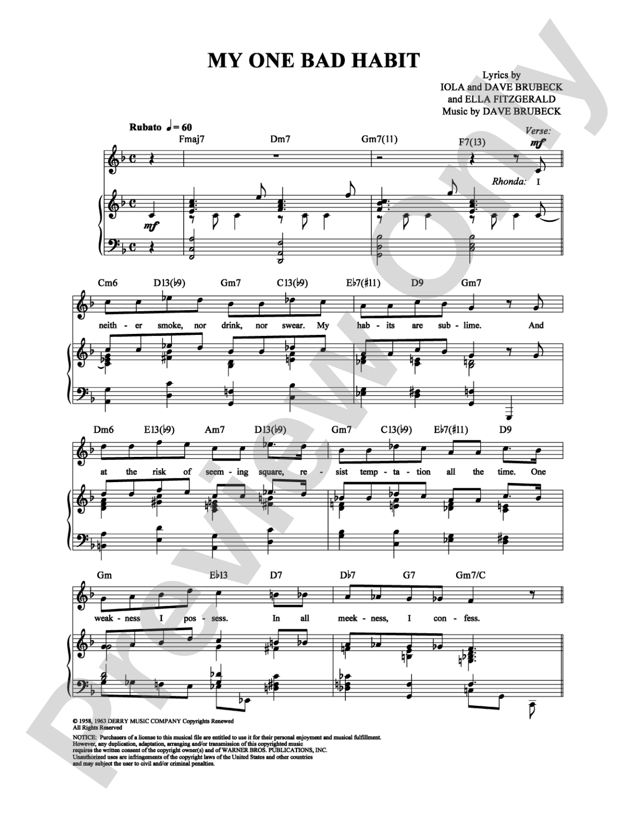 My One Bad Habit: Piano/Vocal/Chords Digital Sheet Music