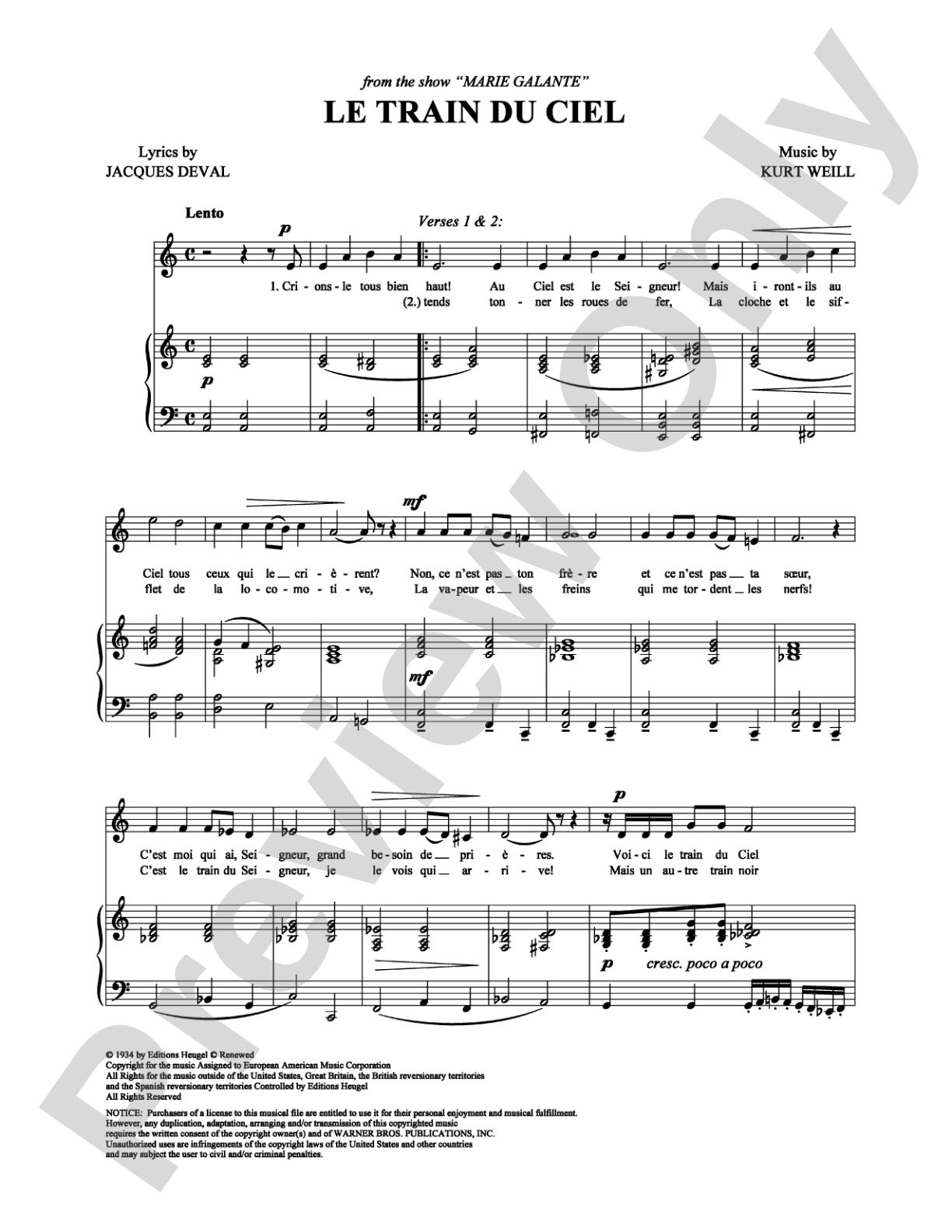 Le train du ciel: Piano/Vocal/Chords Digital Sheet Music