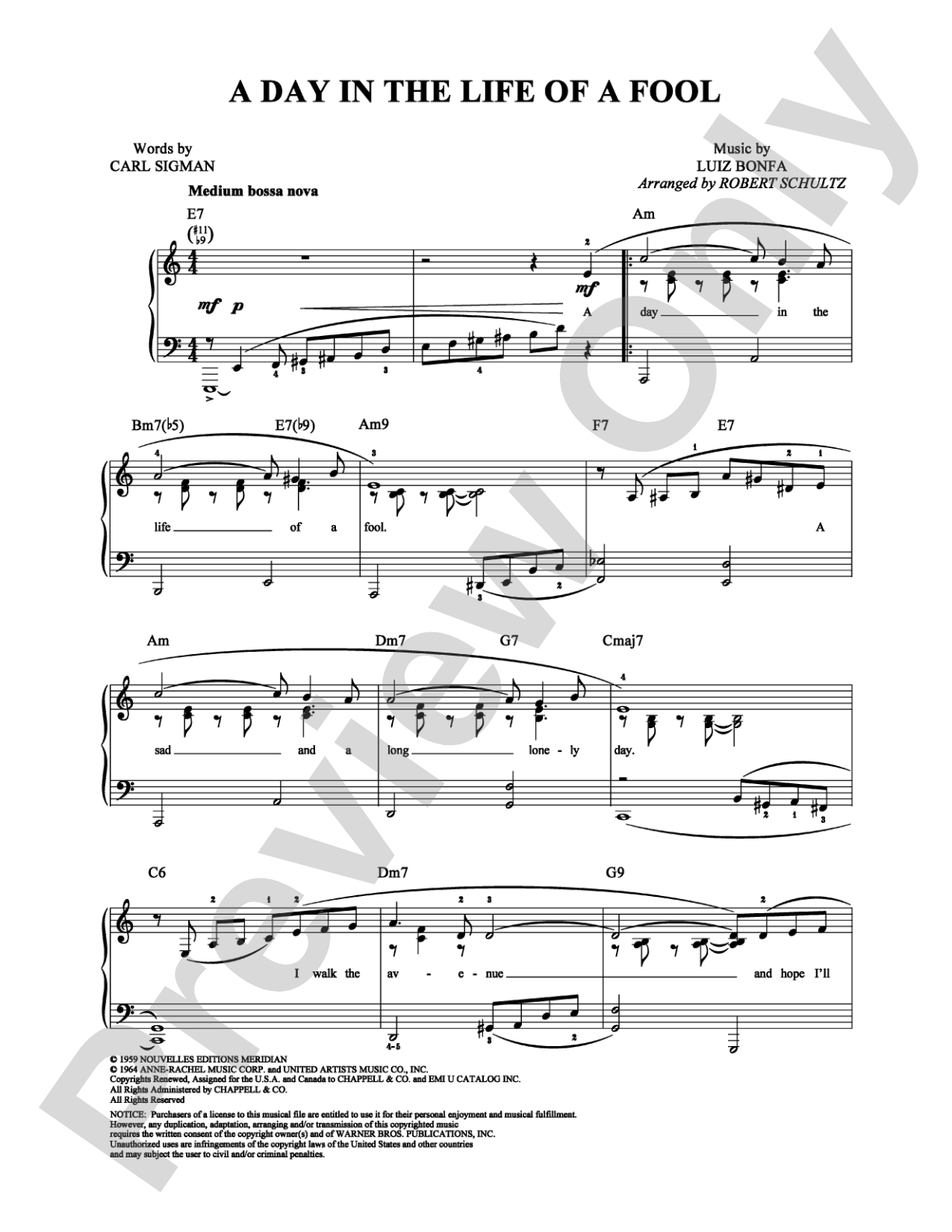 A Day in the Life of a Fool: Piano/Vocal/Chords Digital Sheet Music