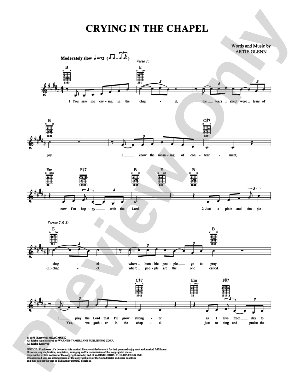 Crying In The Chapel: Guitar TAB Digital Sheet Music