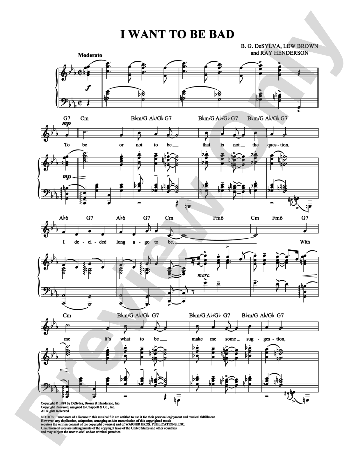 I Want to Be Bad: Piano/Vocal/Chords Digital Sheet Music