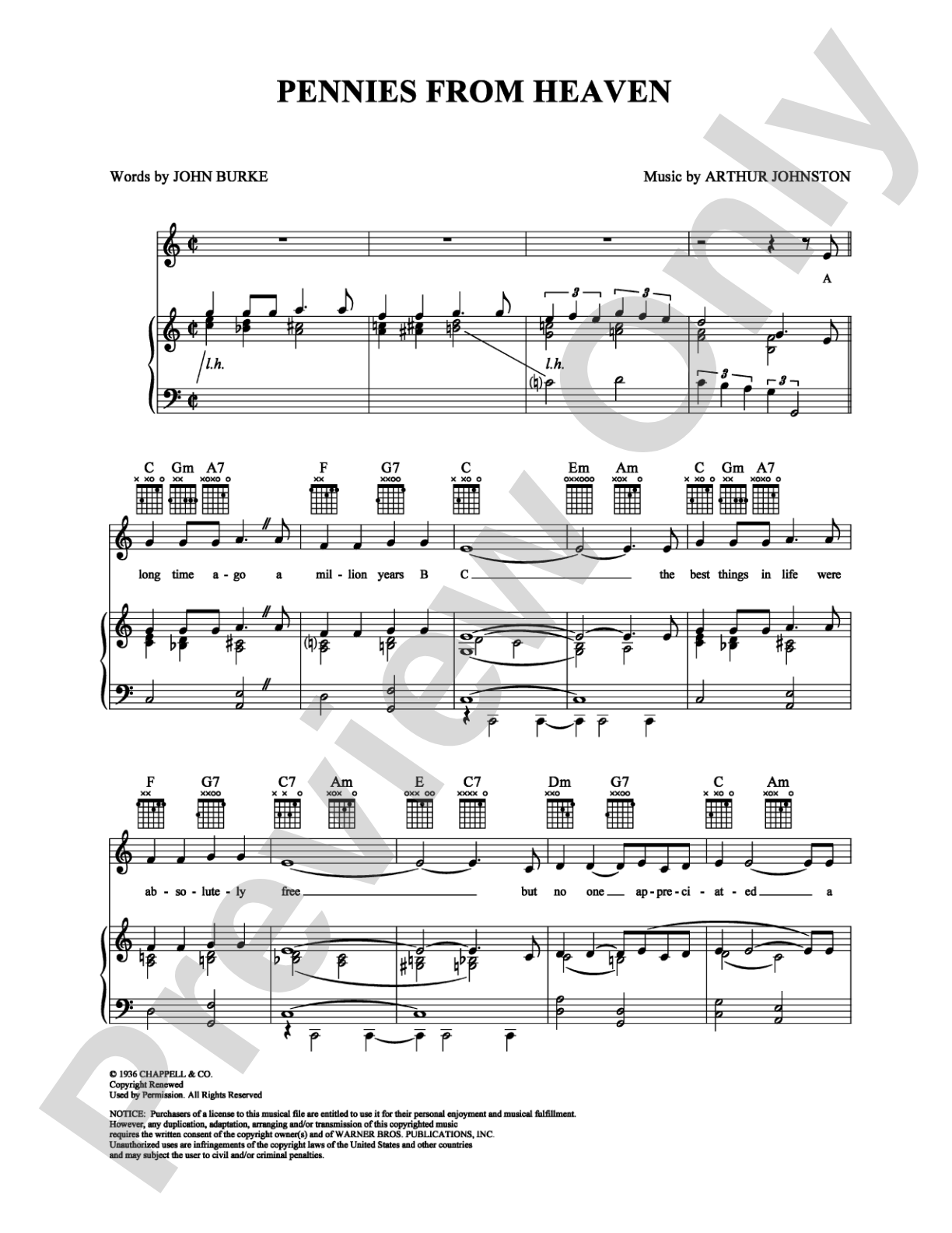 Pennies From Heaven: Piano/Vocal/Chords Digital Sheet Music
