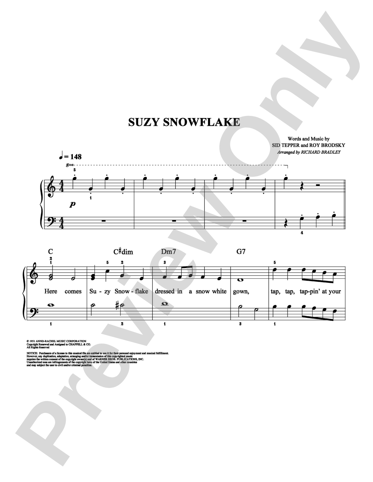 Suzy Snowflake: Easy Piano Digital Sheet Music