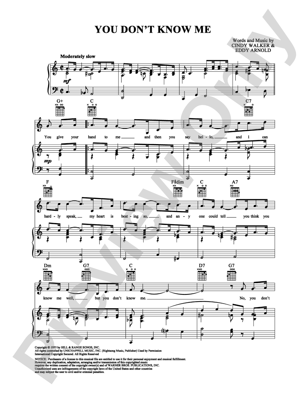 You Don't Know Me: Piano/Vocal/Chords Digital Sheet Music