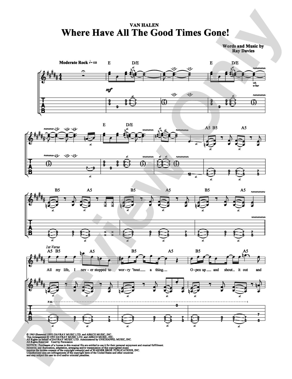 Where Have All the Good Times Gone: Guitar TAB Digital Sheet Music