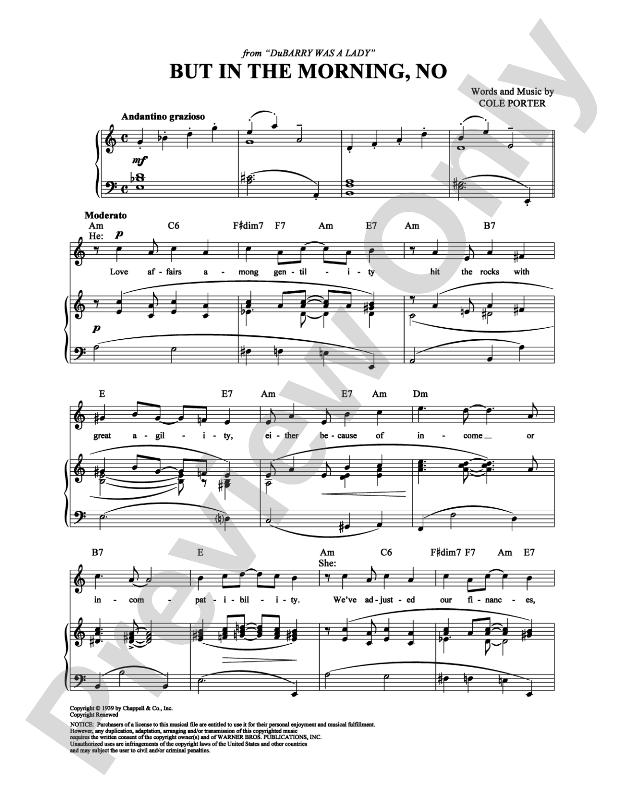 But in the Morning, No: Piano/Vocal/Chords Digital Sheet Music