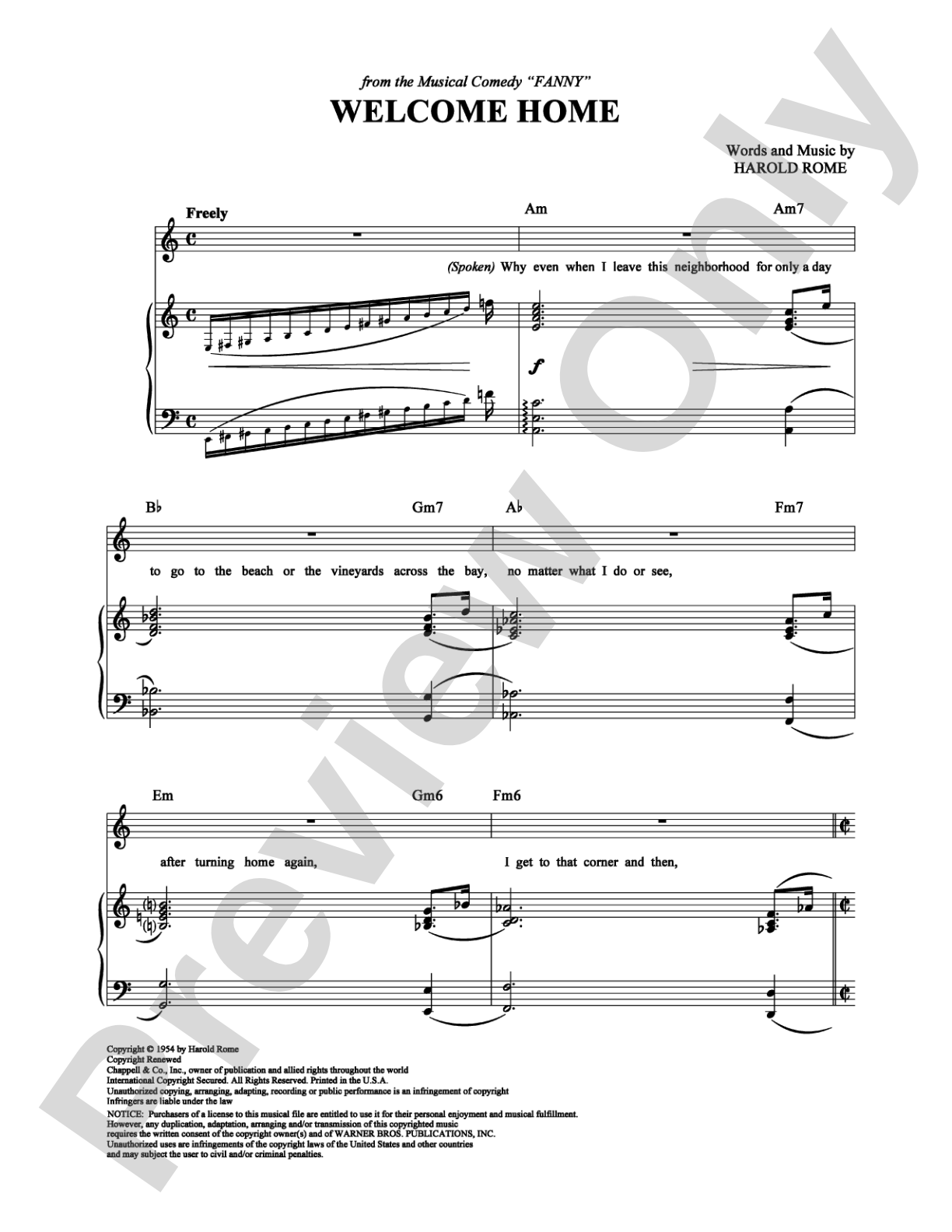 Welcome Home: Piano/Vocal/Chords Digital Sheet Music