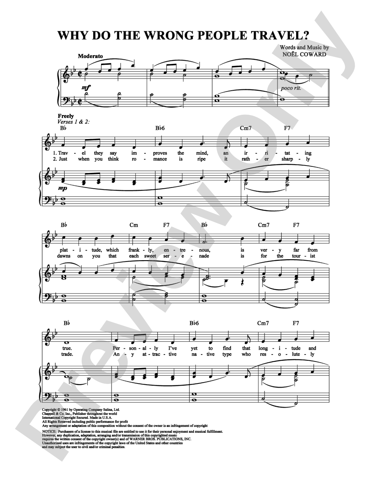 Why Do the Wrong People Travel?: Piano/Vocal/Chords Digital Sheet Music