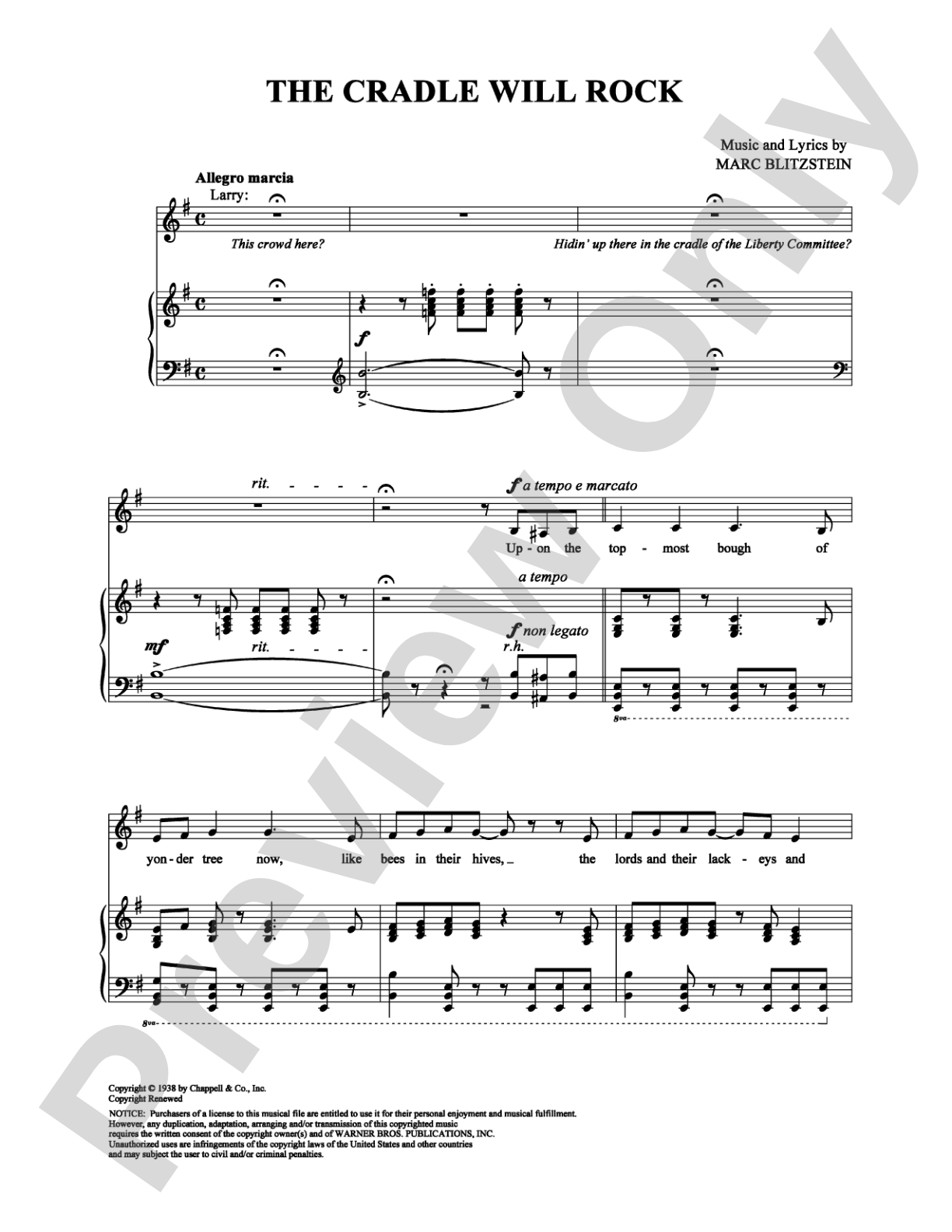 The Cradle Will Rock: Piano/Vocal/Chords Digital Sheet Music