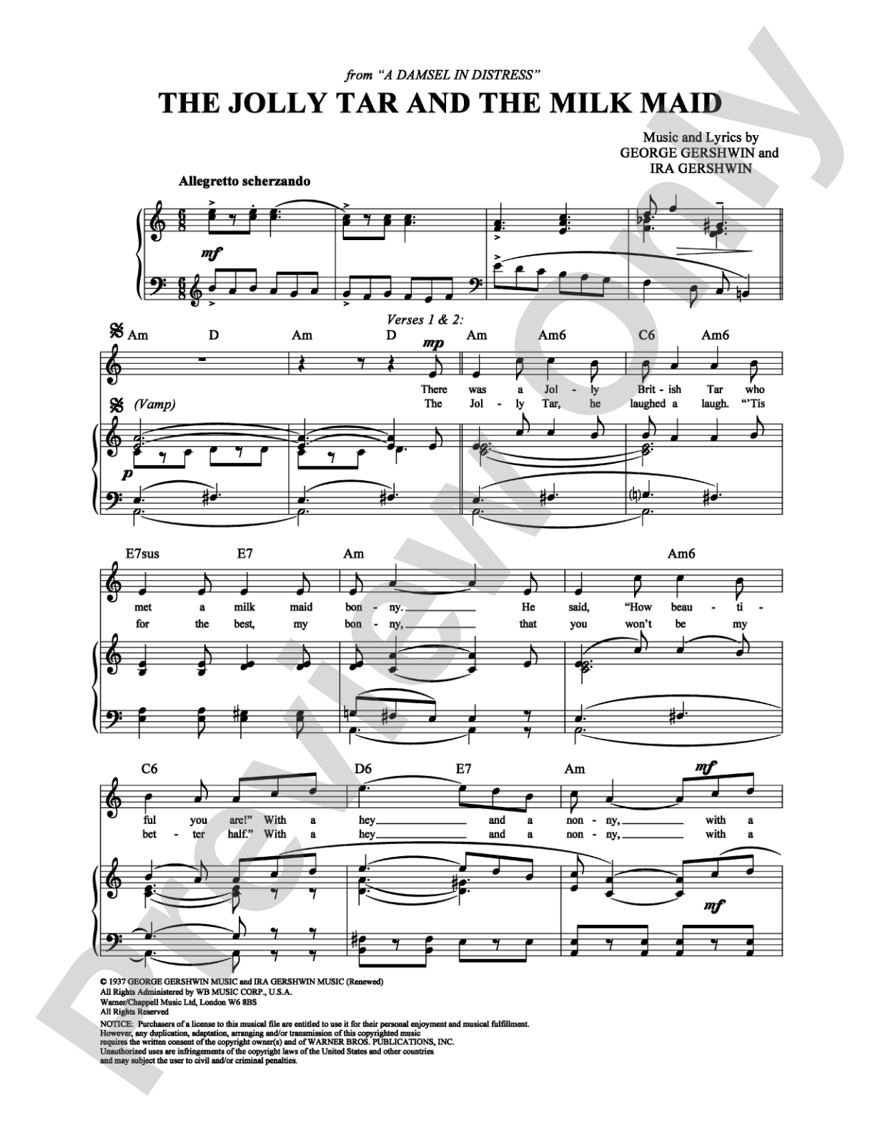 The Jolly Tar and the Milk Maid: Piano/Vocal/Chords Digital Sheet Music