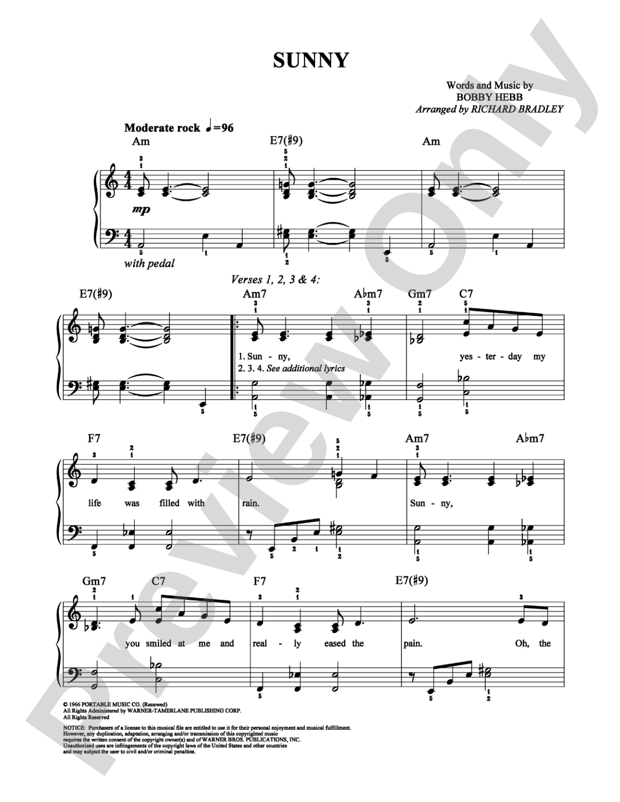 Sunny: Easy Piano Digital Sheet Music