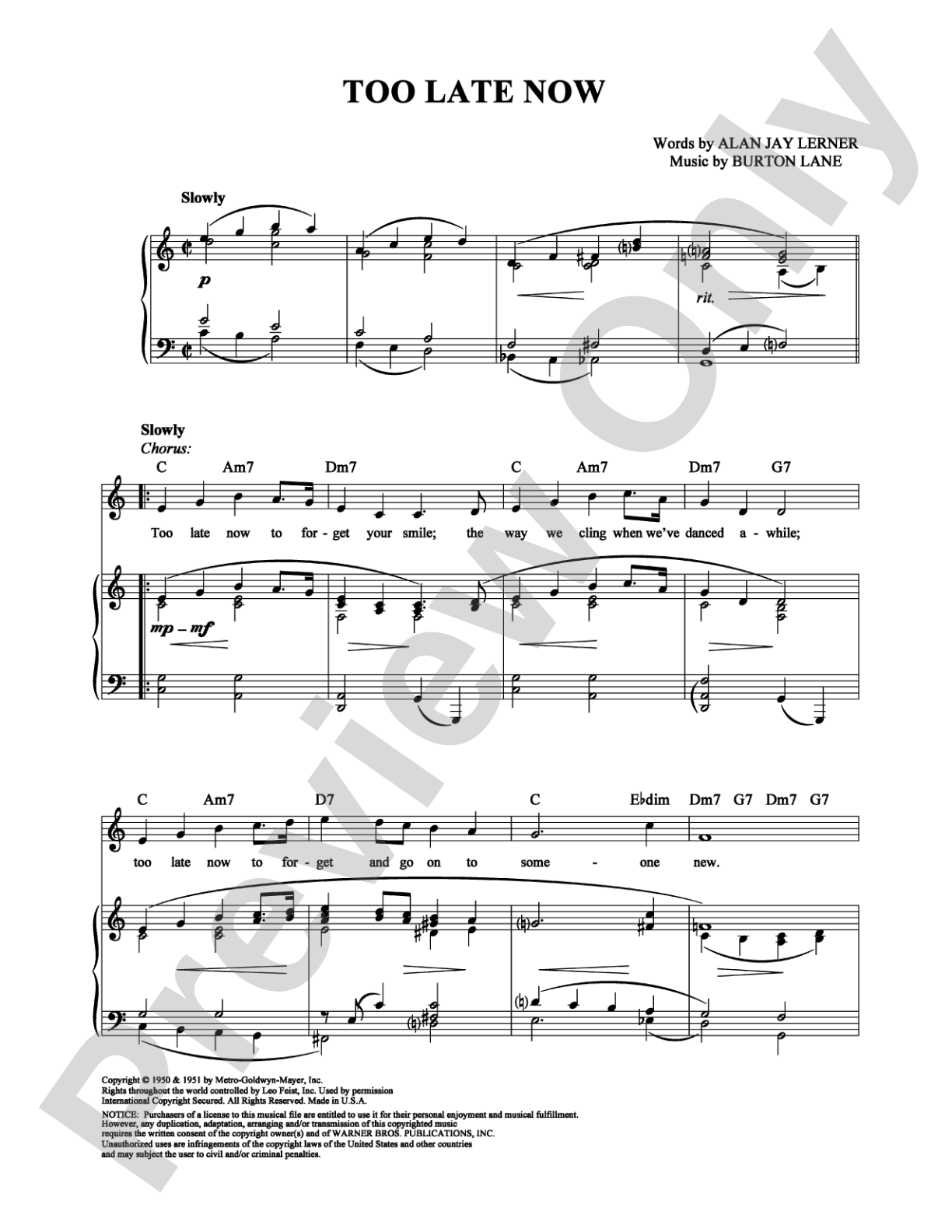 Too Late Now: Piano/Vocal/Chords Digital Sheet Music