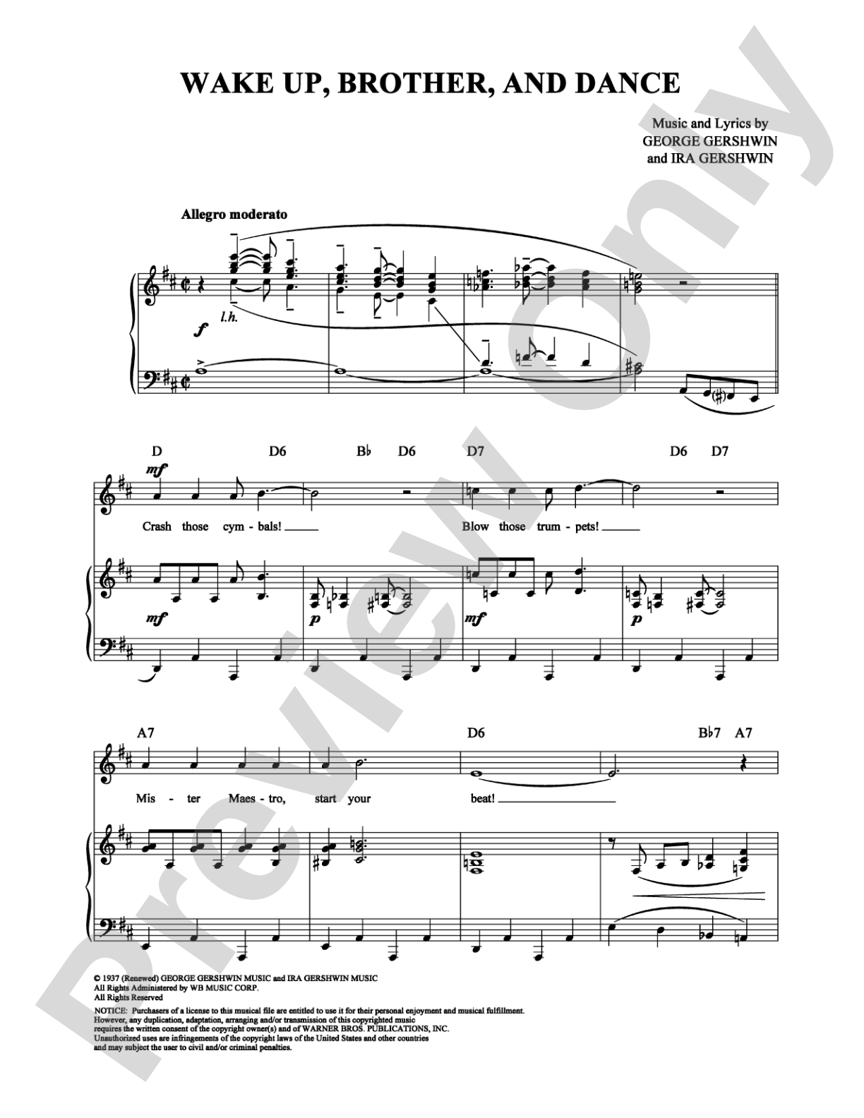Wake Up, Brother, and Dance: Piano/Vocal/Chords Digital Sheet Music