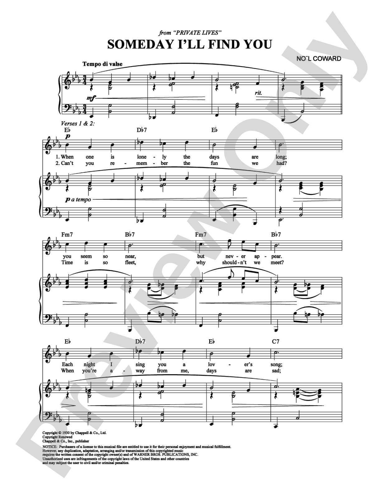 Someday I'll Find You: Piano/Vocal/Chords Digital Sheet Music