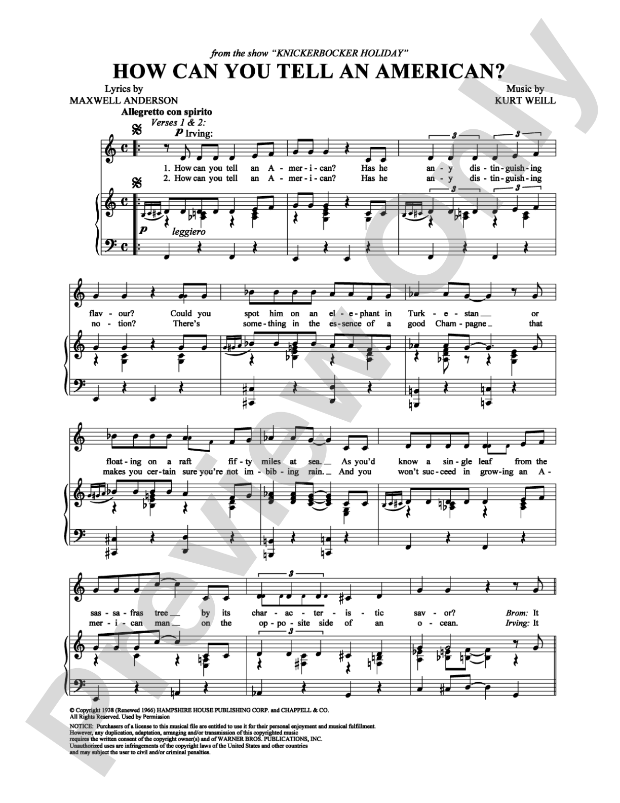 How Can You Tell an American: Piano/Vocal/Chords Digital Sheet Music